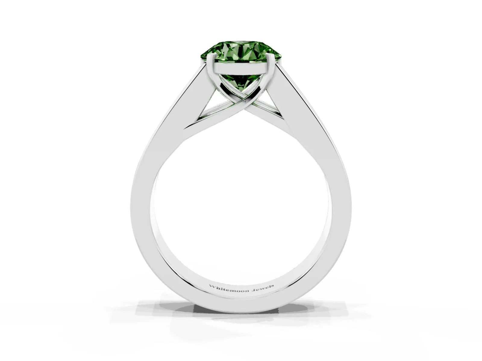 Fancy Green Round Cut Cut Channel Set Solitaire Ring with Four-Prong Setting Platinum