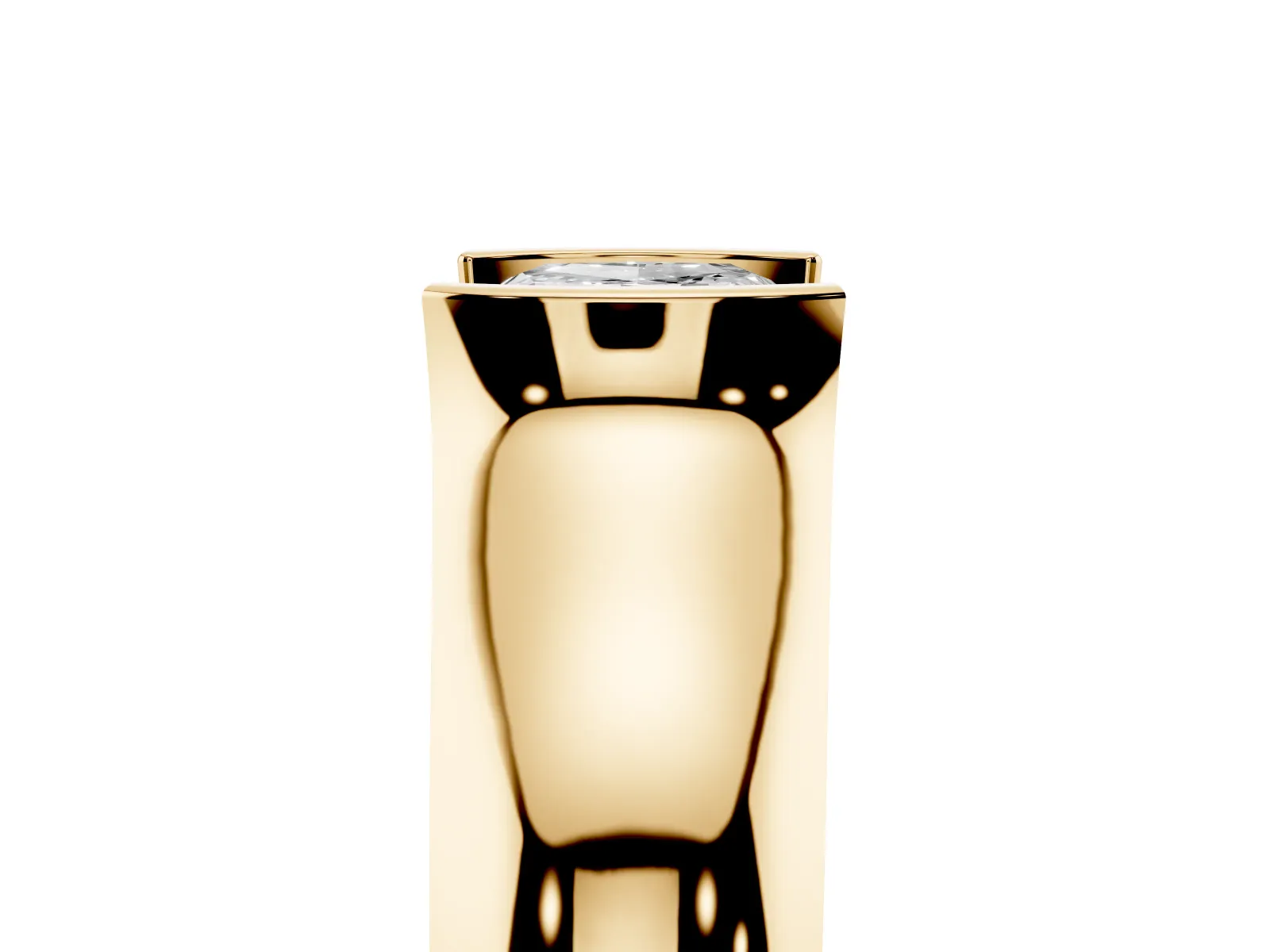 Cushion Cut Solitaire Bezel Set Diamond Ring with Wide Band Yellow gold