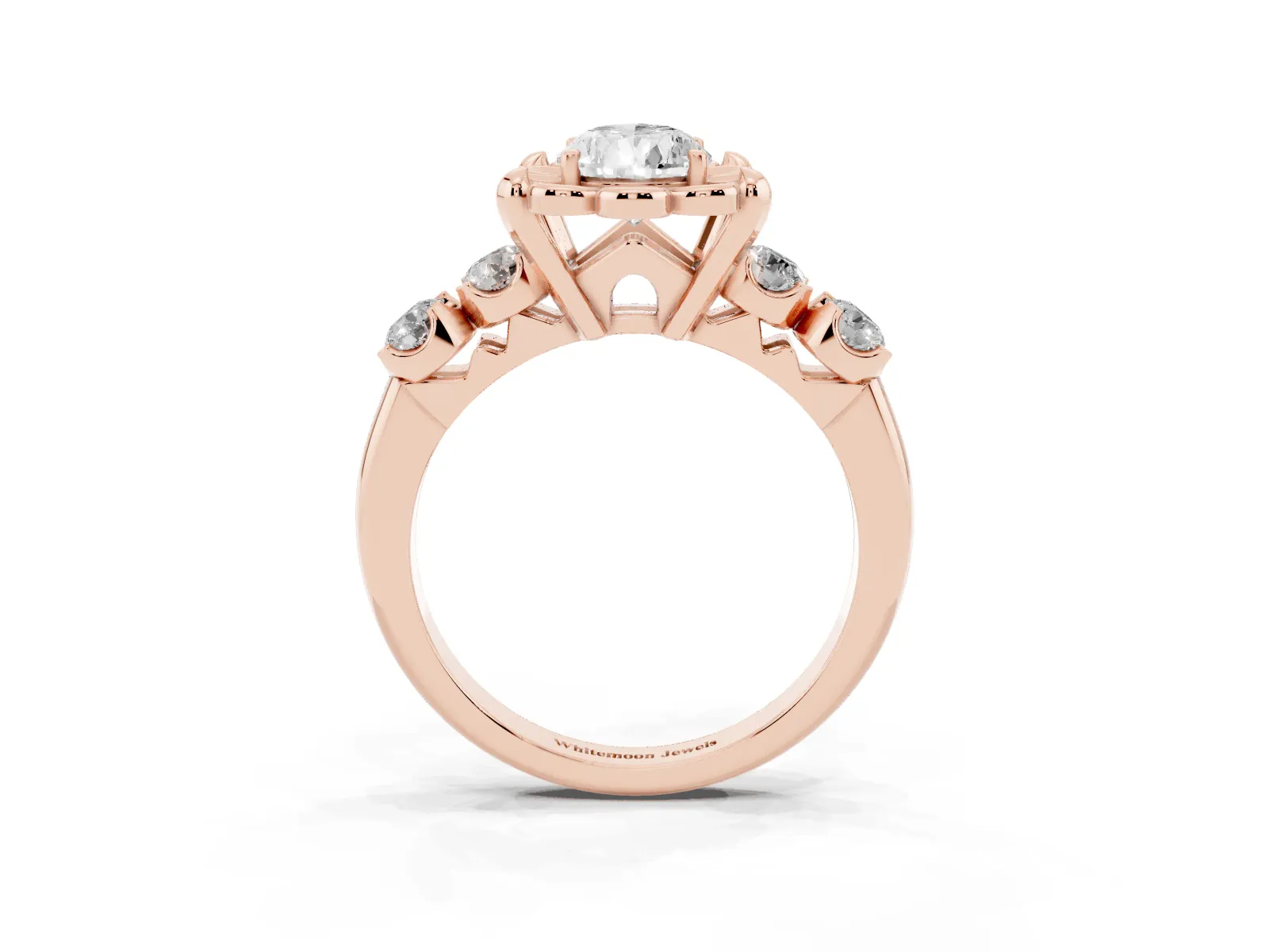 Pear Cut Cut Diamond Floral Halo Engagement Ring with Shared Prong Setting Rose gold