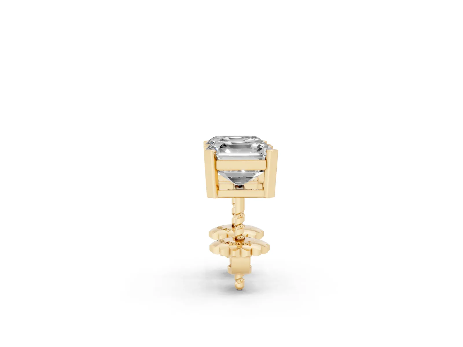 Asscher Cut Diamond Stud Earrings Yellow gold