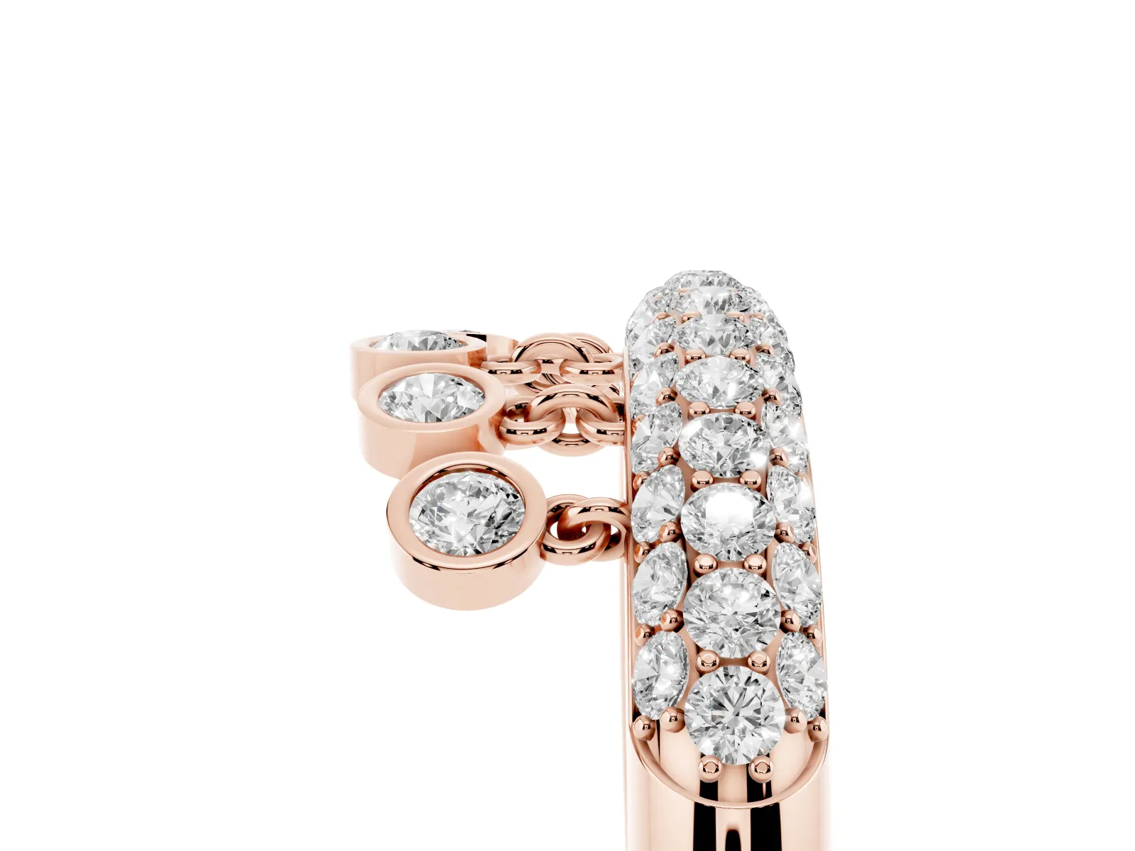 Round Diamond Dangle Promise Ring with Round Diamond Pavé Rose gold
