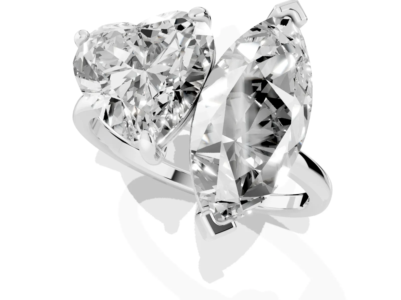 Heart and Marquise Toi Moi Ring with Prong Setting and Micro Pave Band Silver