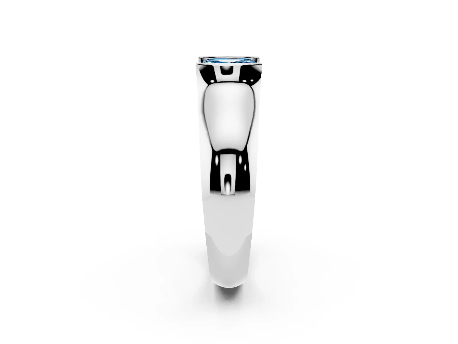 Fancy Blue Asscher Cut Solitaire Bezel Set Diamond Ring with Wide Band Platinum
