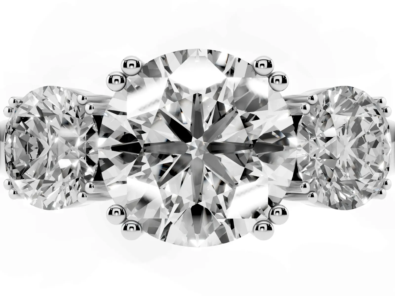 Three-Stone Round Cut Cut Diamond Ring with Channel Set Band and Four-Prong Setting White gold