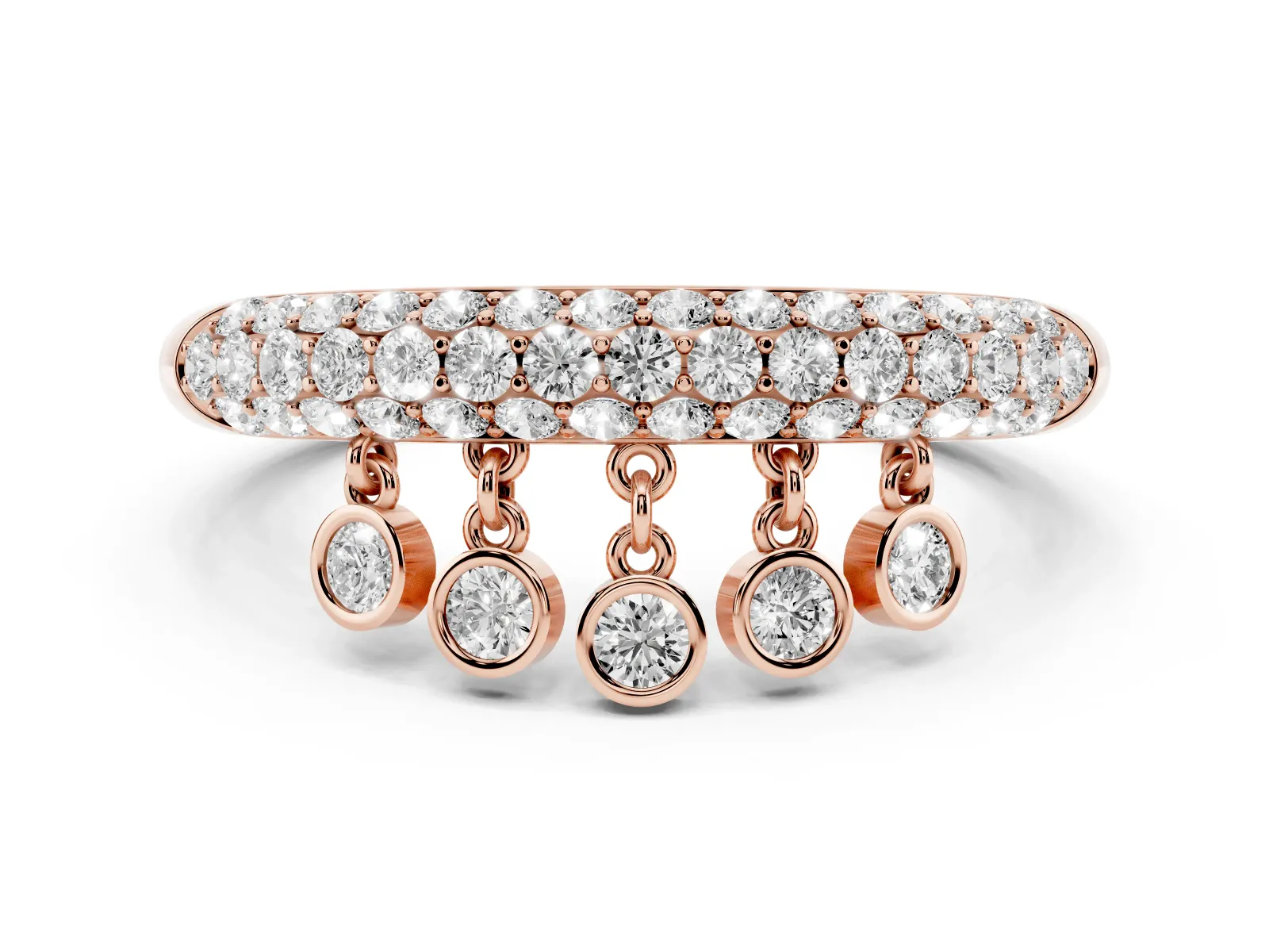 Round Diamond Dangle Promise Ring with Round Diamond Pavé Rose gold