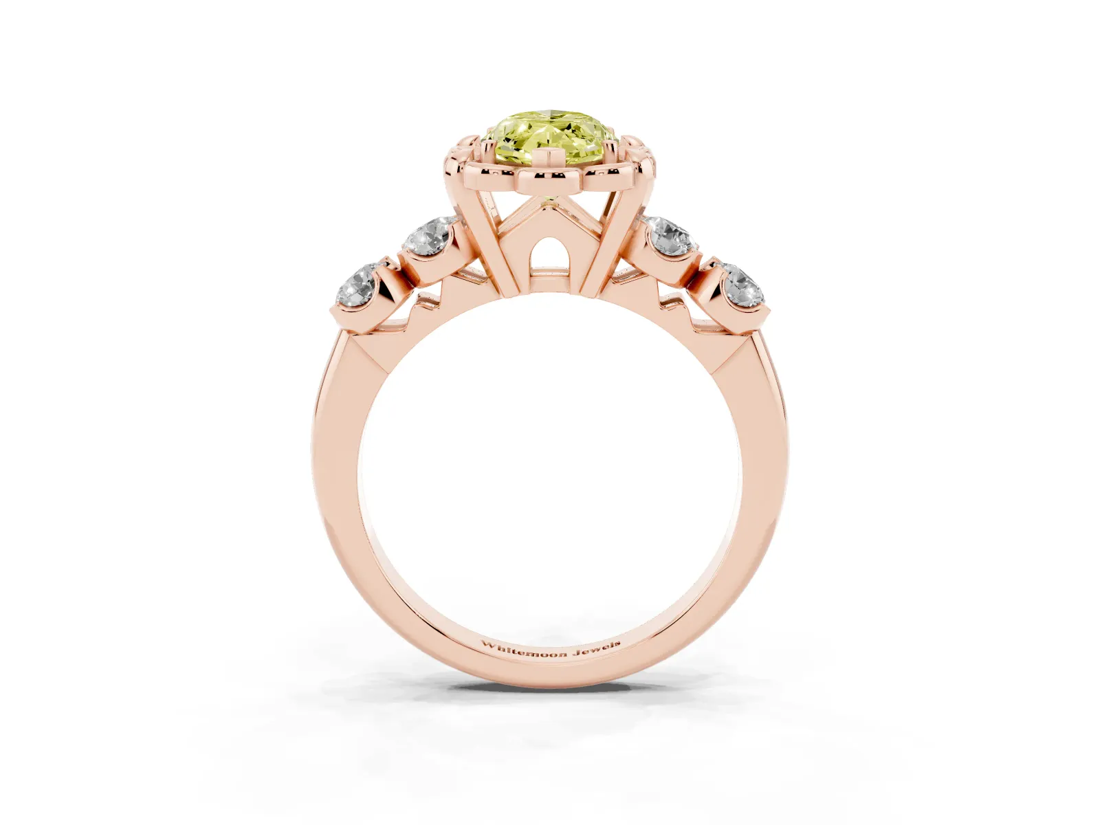Fancy Yellow Marquise Cut Cut Diamond Floral Halo Engagement Ring with Shared Prong Setting Rose gold