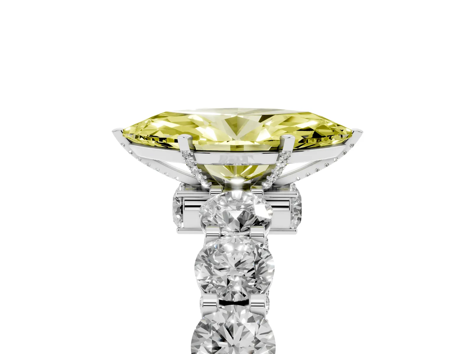 Fancy Yellow Marquise Cut Diamond Side Stone Engagement Ring with Four-Prong Setting Platinum