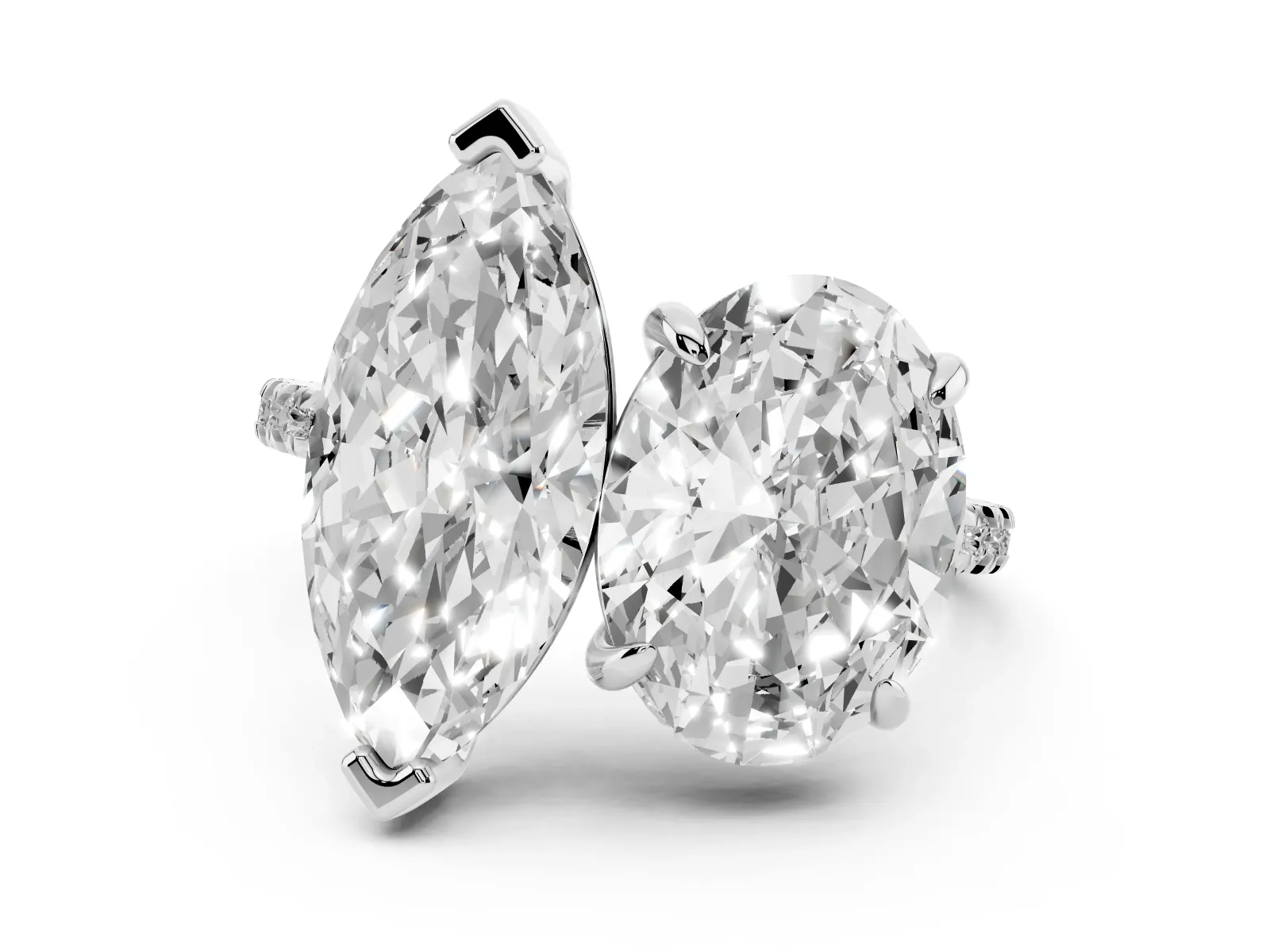 Oval and Marquise Toi Moi Ring with Prong Setting and Pave Band Silver