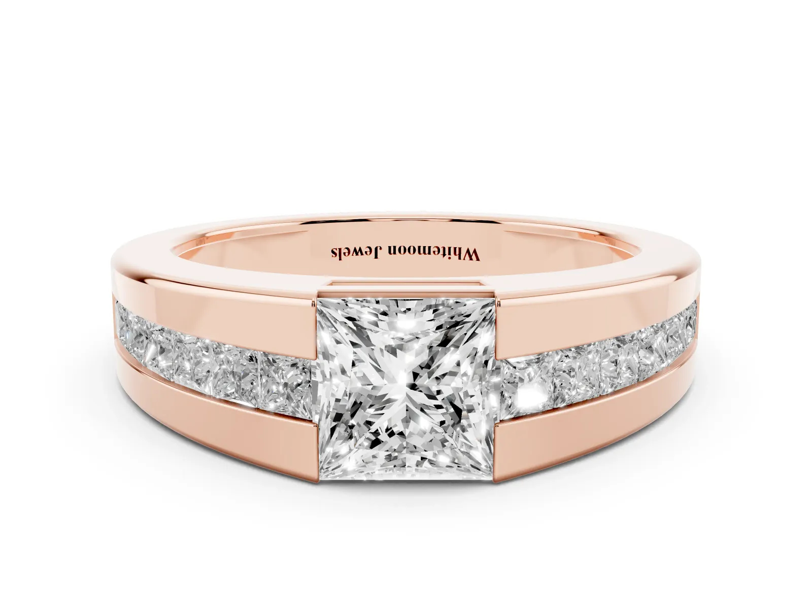 Princess Diamond Channel Set Mens Ring Rose gold