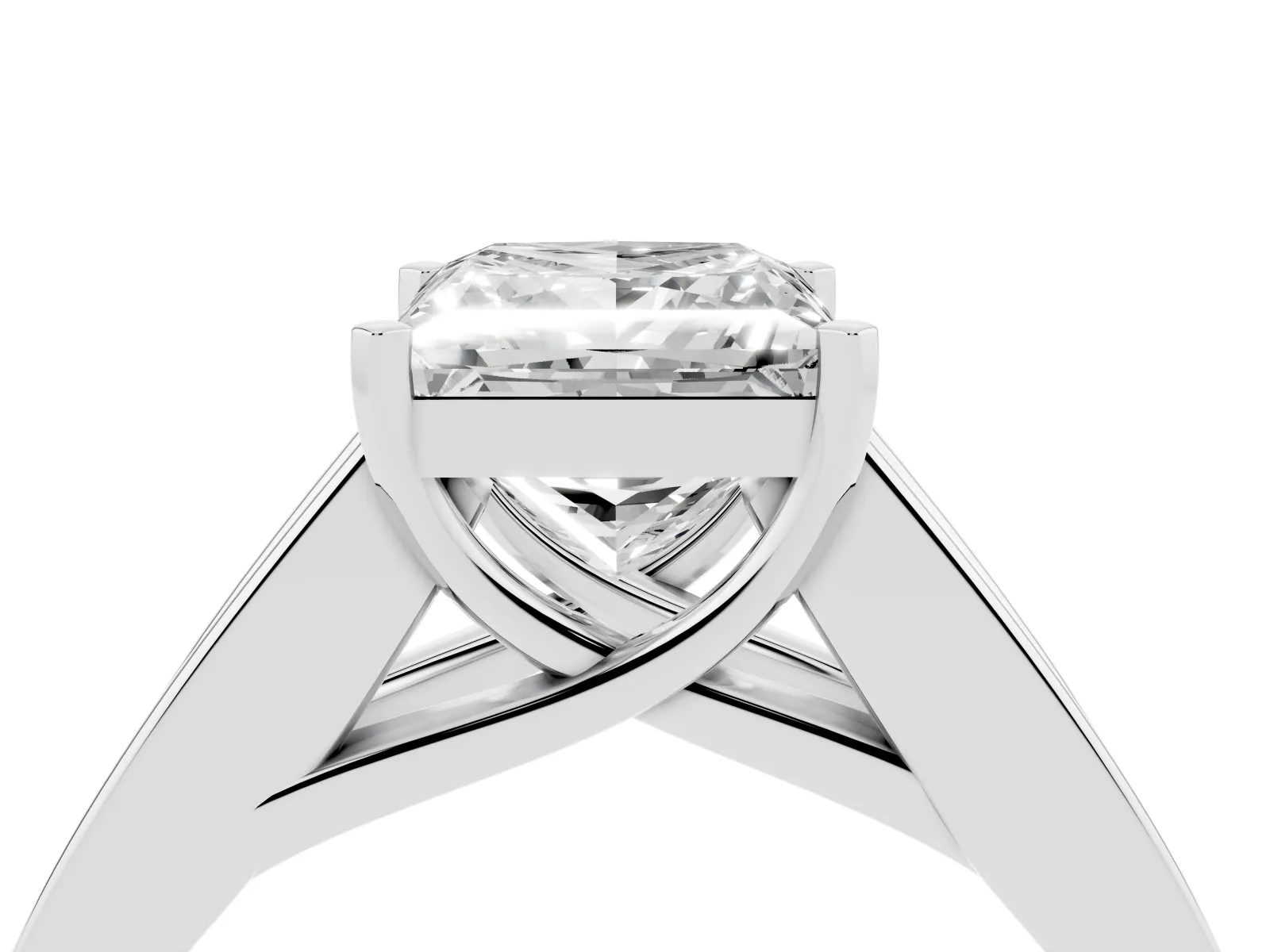 Princess Cut Cut Channel Set Solitaire Ring with Four-Prong Setting Platinum