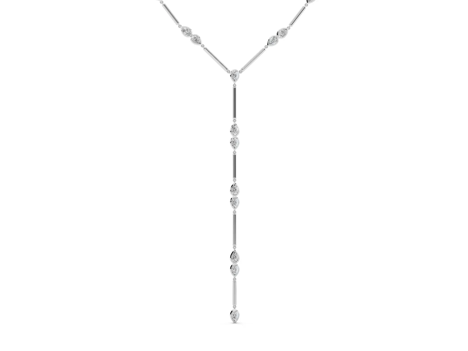 Pear Diamond Lariat Necklace with Station Accents Silver