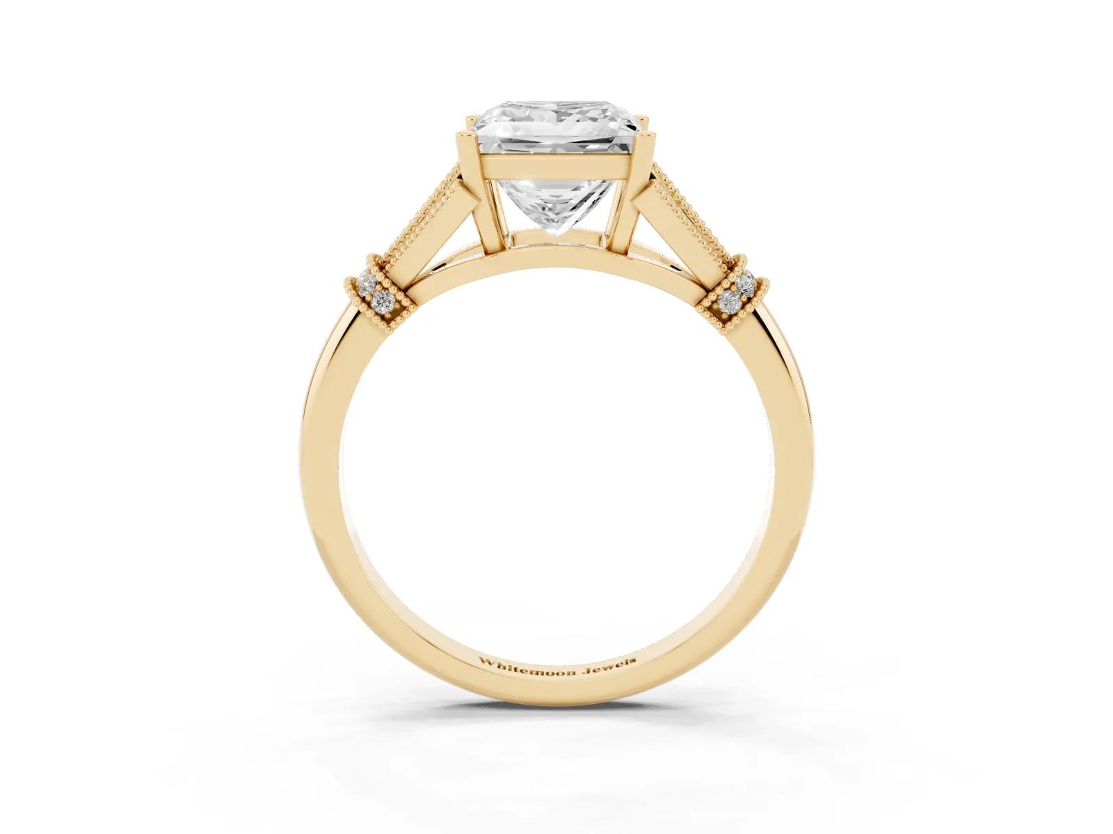 Princess Cut Diamond Solitaire Ring with Floral Filigree and Pave Accents Yellow gold