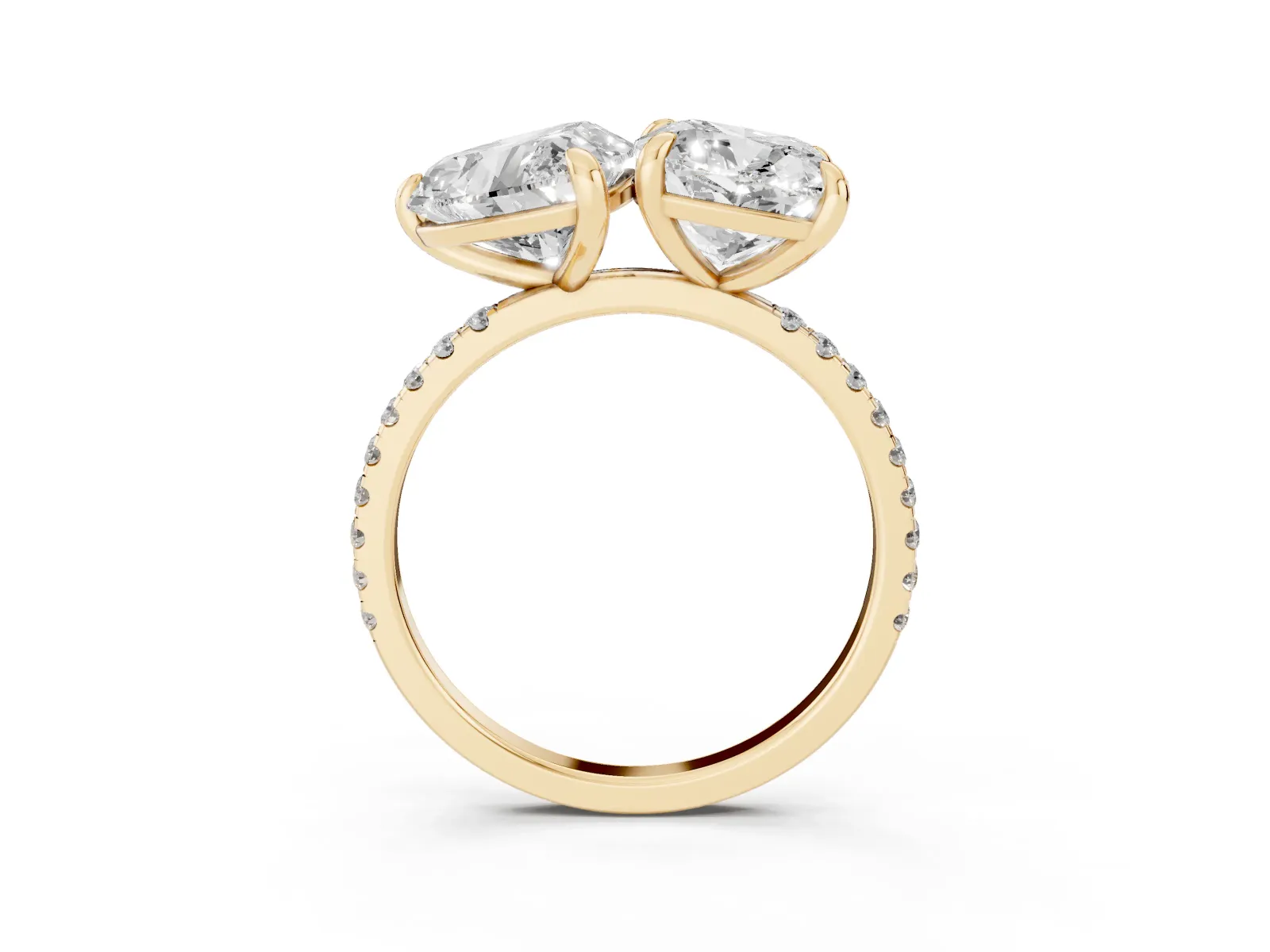 Cushion and Heart Toi Moi Ring with Prong Setting and Pave Band Yellow gold