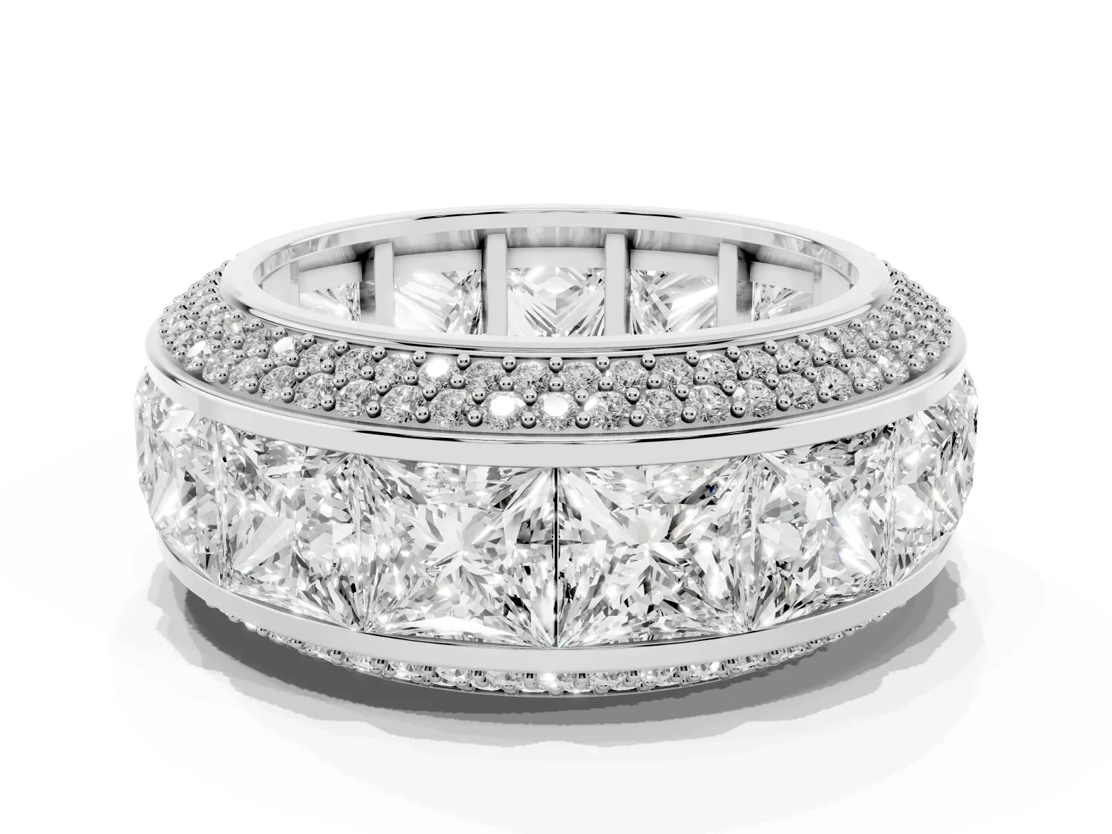 Princess Diamond Pavé Mens Wedding Band with Round Diamond Accents Platinum