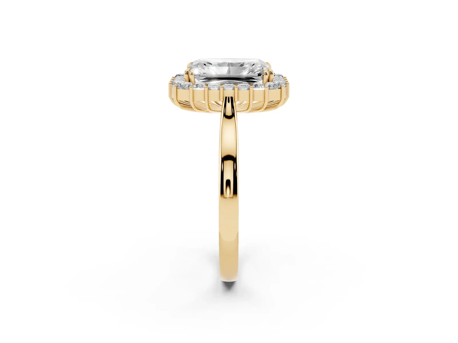 Radiant Diamond Baguette Halo Engagement Ring Yellow gold