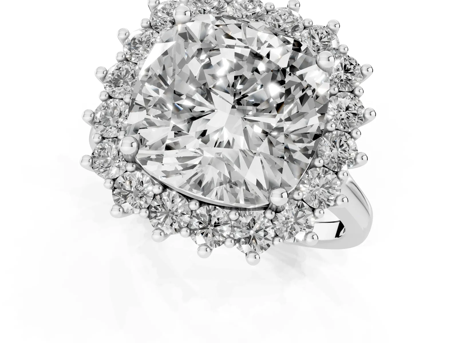 Cushion Diamond Halo Engagement Ring with Round Diamond Accents White gold