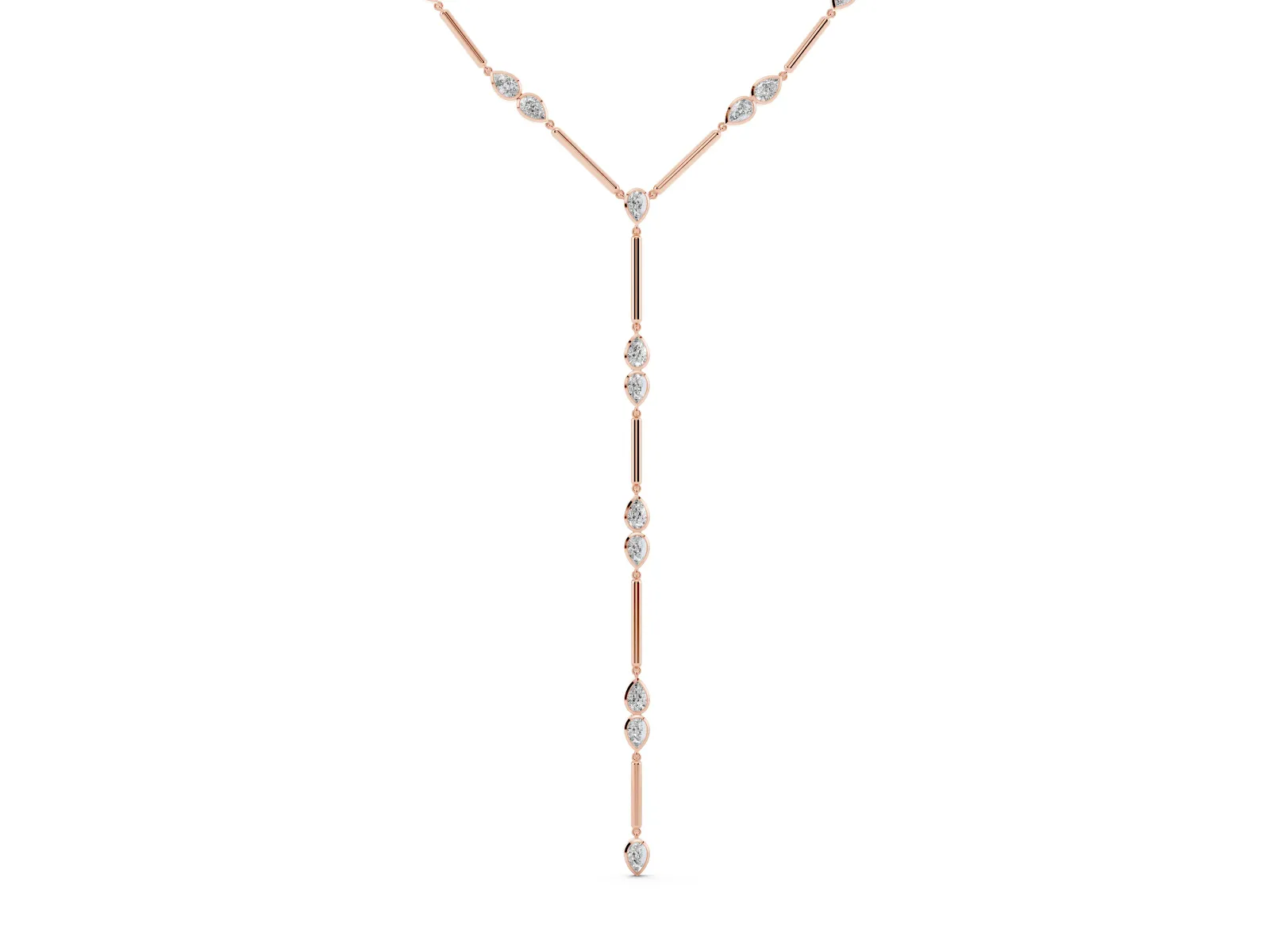 Pear Diamond Lariat Necklace with Station Accents Rose gold
