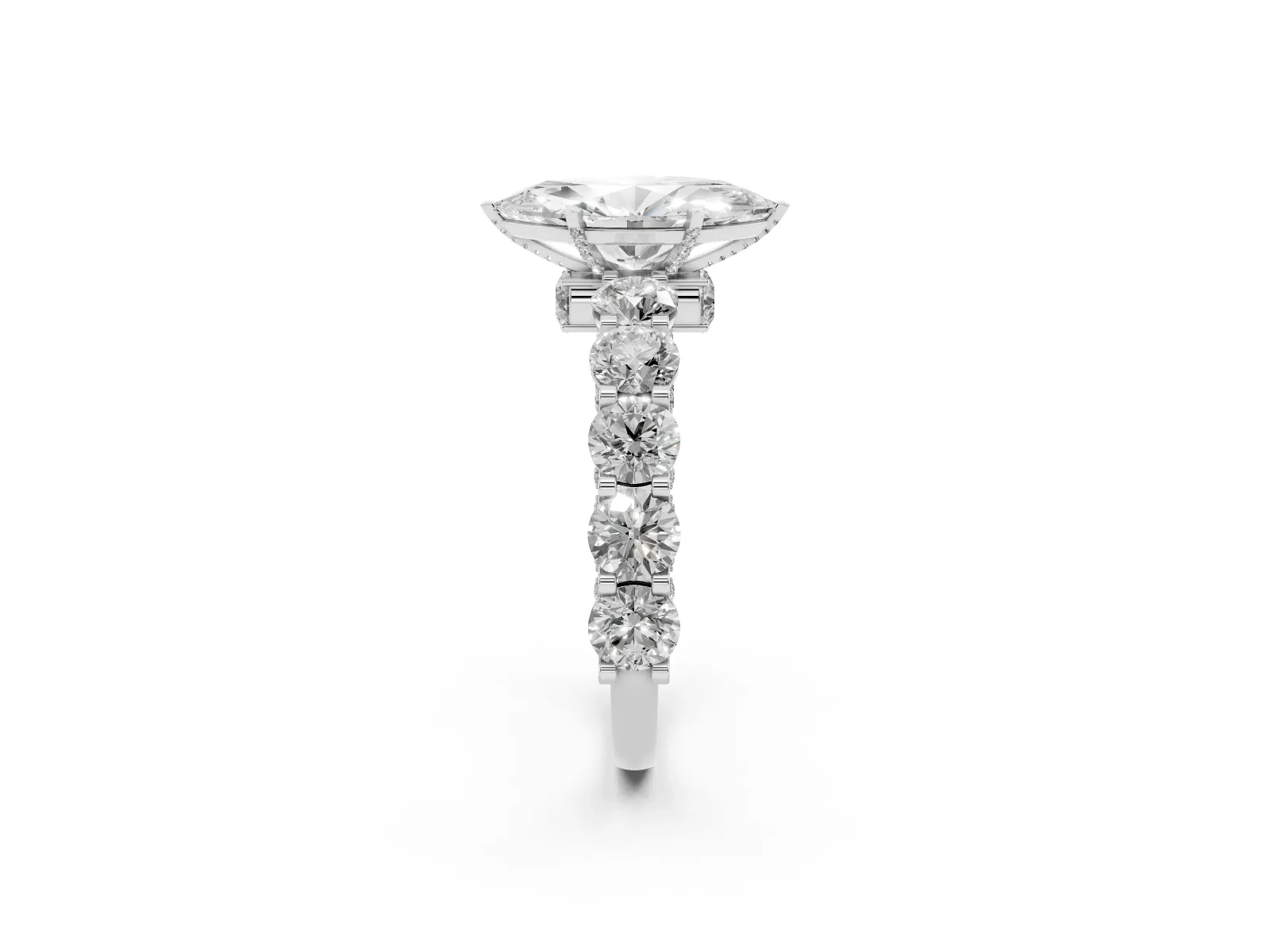 Marquise Cut Diamond Side Stone Engagement Ring with Four-Prong Setting Platinum