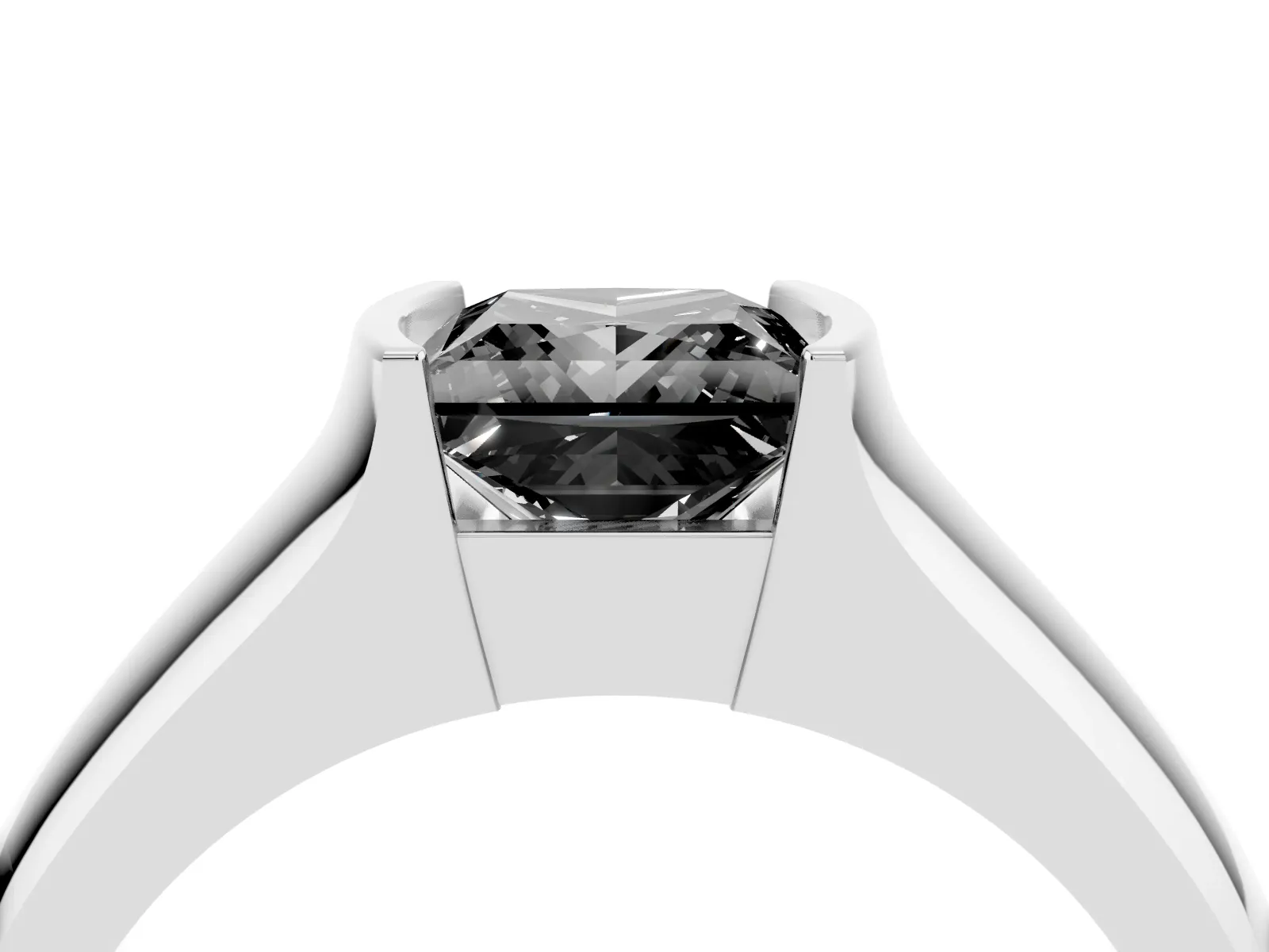 Fancy Black Princess Cut Solitaire Bezel Set Diamond Ring with Wide Band White gold