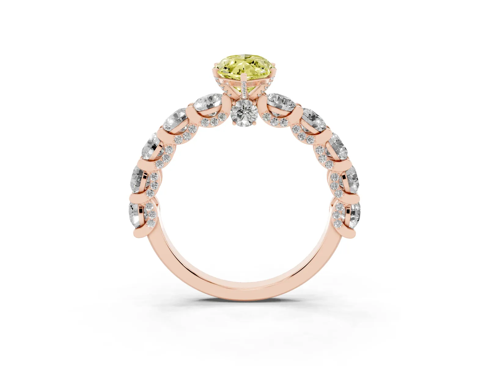 Fancy Yellow Marquise Cut Diamond Side Stone Engagement Ring with Four-Prong Setting Rose gold