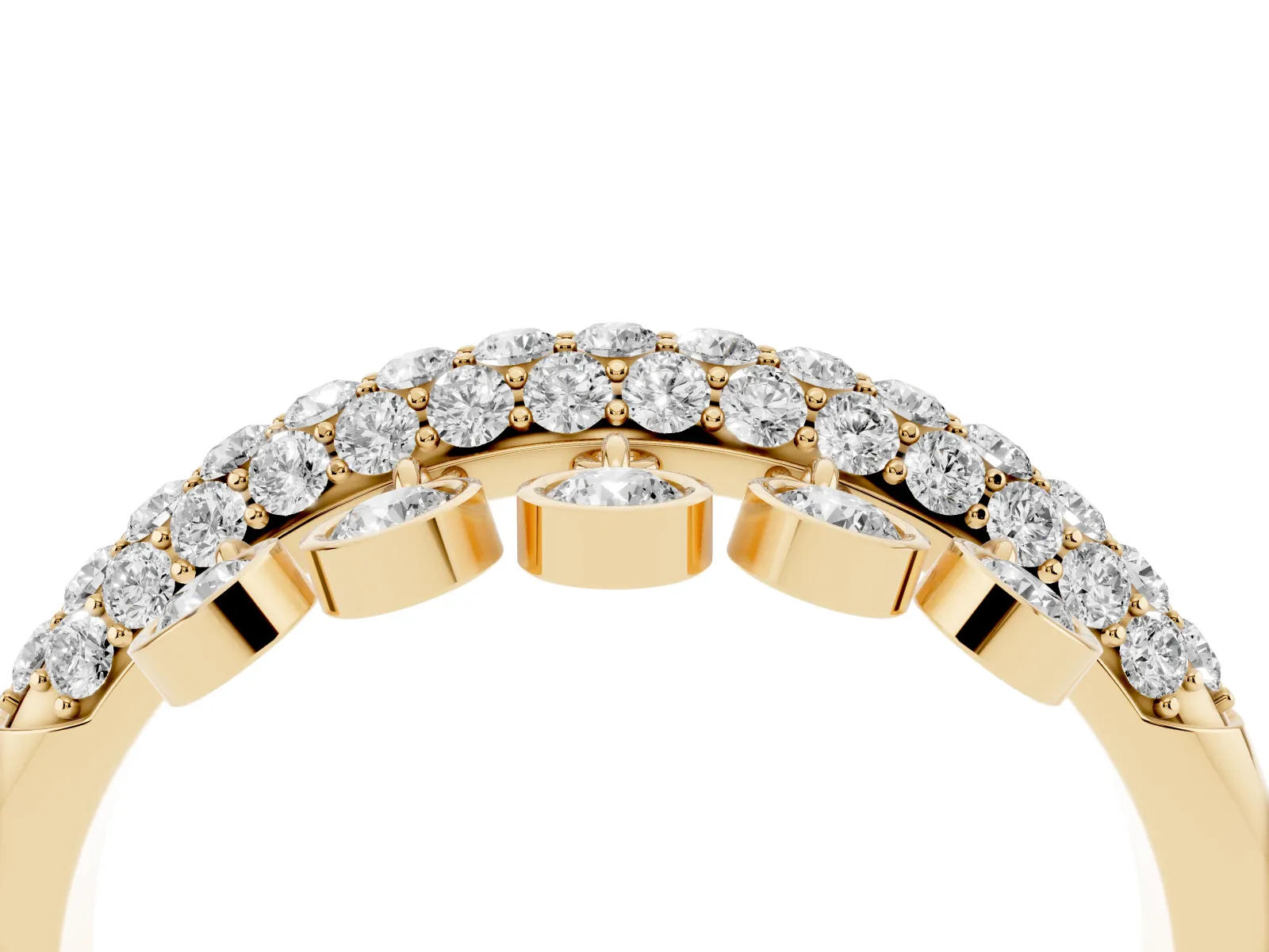 Round Diamond Dangle Promise Ring with Round Diamond Pavé Yellow gold