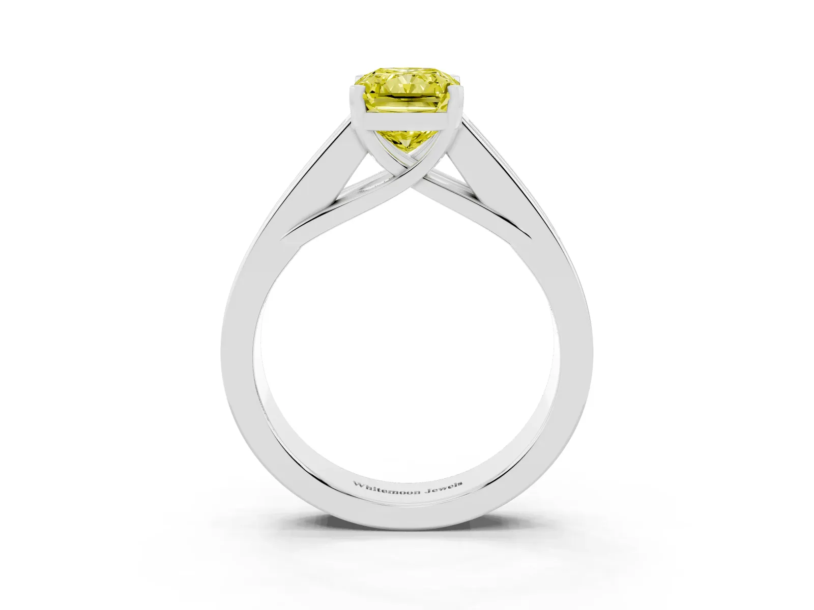 Fancy Yellow Radiant Cut Cut Channel Set Solitaire Ring with Four-Prong Setting Platinum
