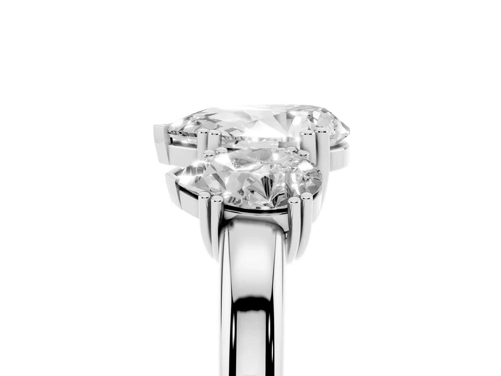 Three-Stone Pear Cut Cut Diamond Ring with Channel Set Band and Four-Prong Setting White gold