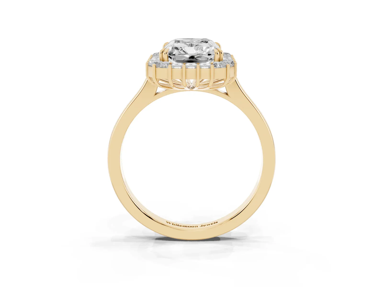 Radiant Diamond Baguette Halo Engagement Ring Yellow gold