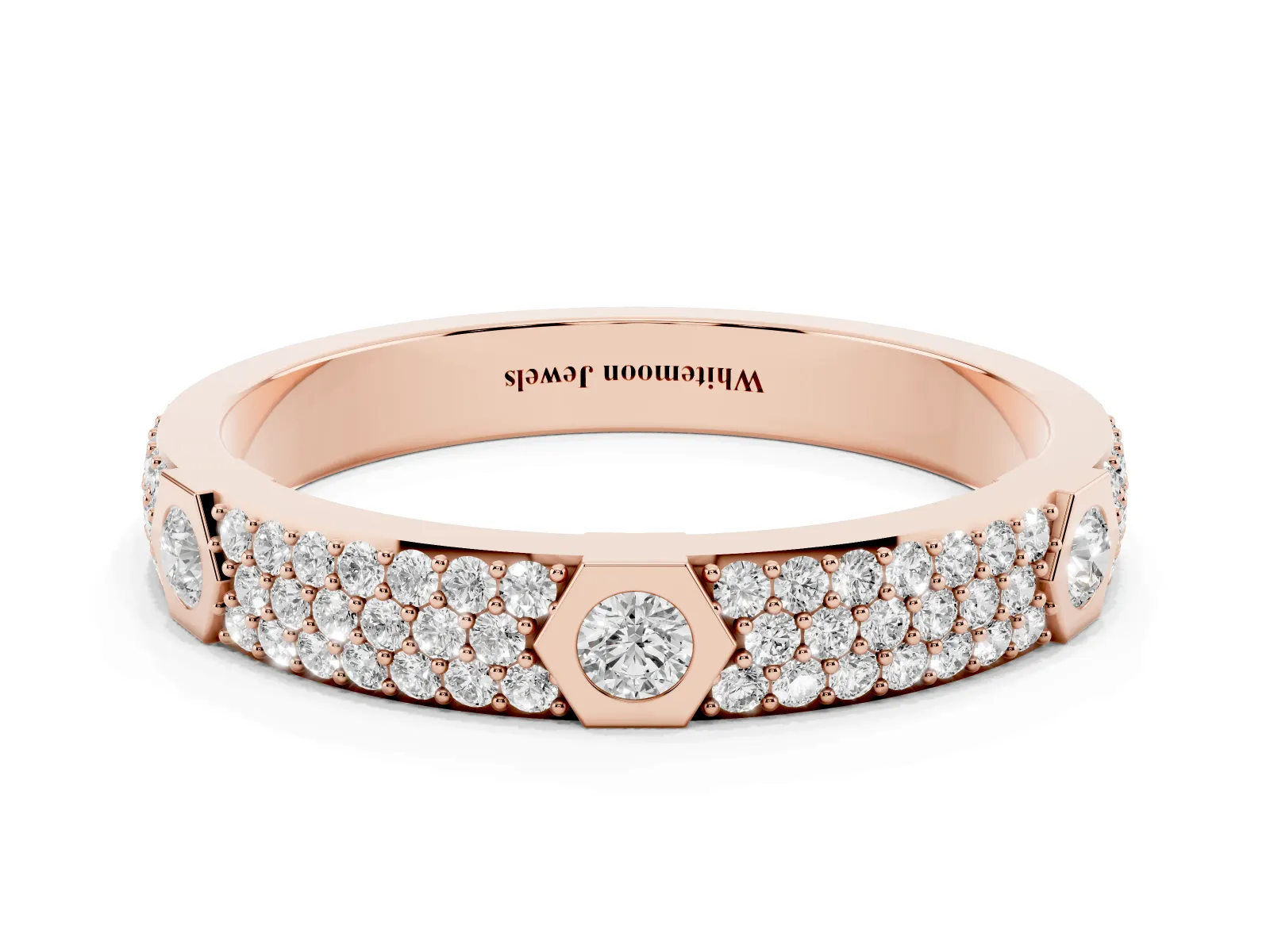 Round Diamond Pavé Promise Ring with Round Diamond Accents Rose gold
