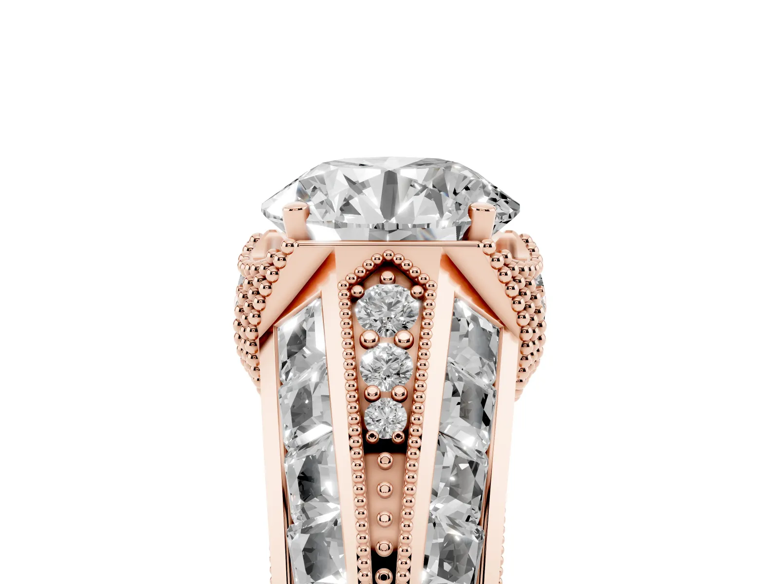 Vintage Milgrain Round Cut Diamond Split Shank Ring with Prong Setting Rose gold