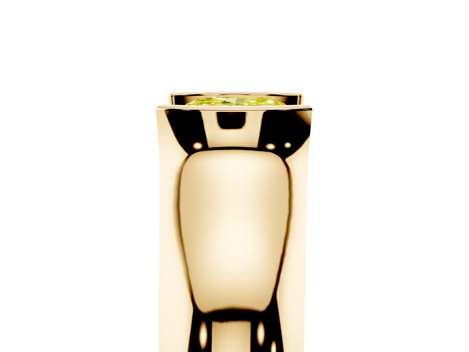 Fancy Yellow Cushion Cut Solitaire Bezel Set Diamond Ring with Wide Band Yellow gold