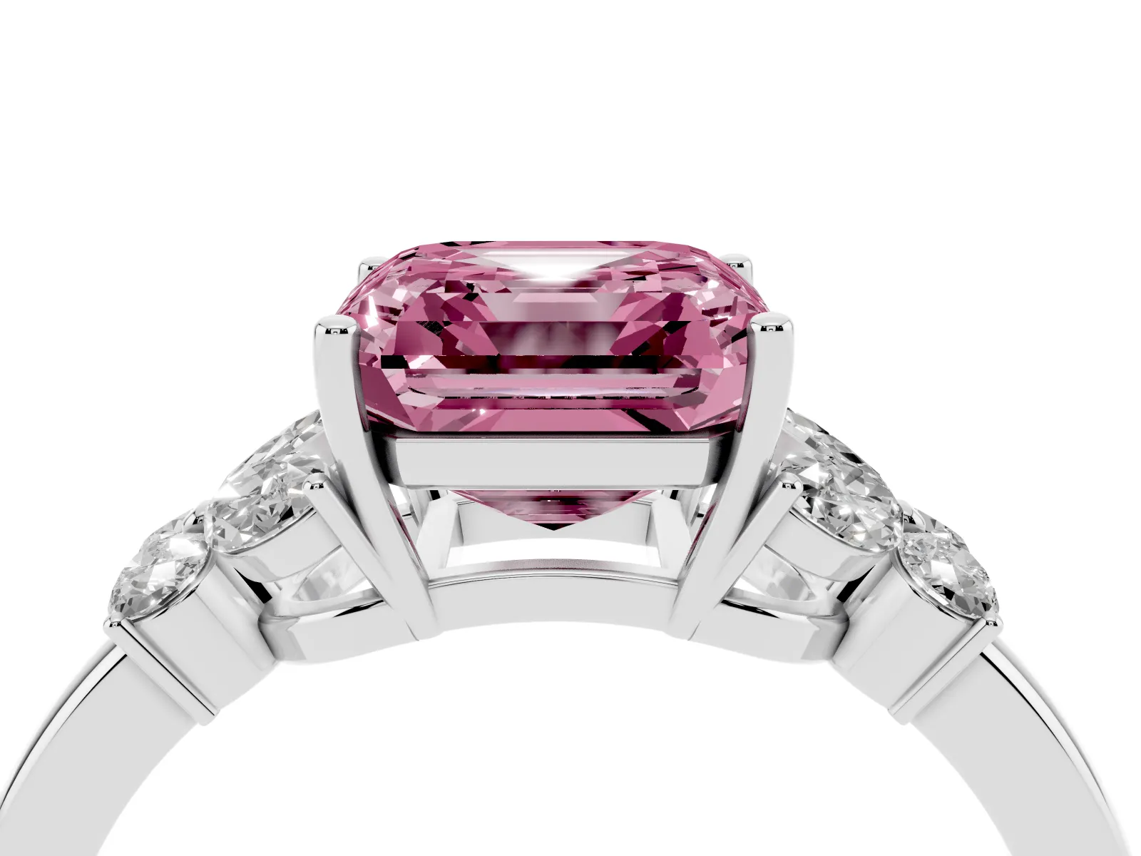 Fancy Pink Asscher Cut Cut Solitaire Floral Diamond Ring with Four-Prong Setting Platinum