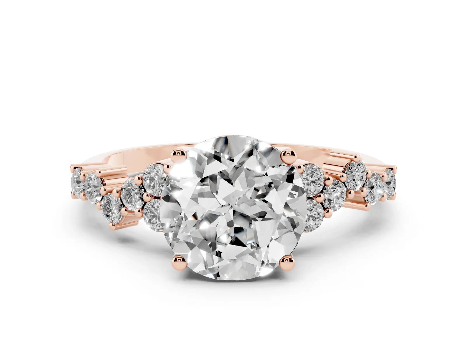 Round Cut Diamond Scattered Round Accent Ring with Prong Setting Rose gold
