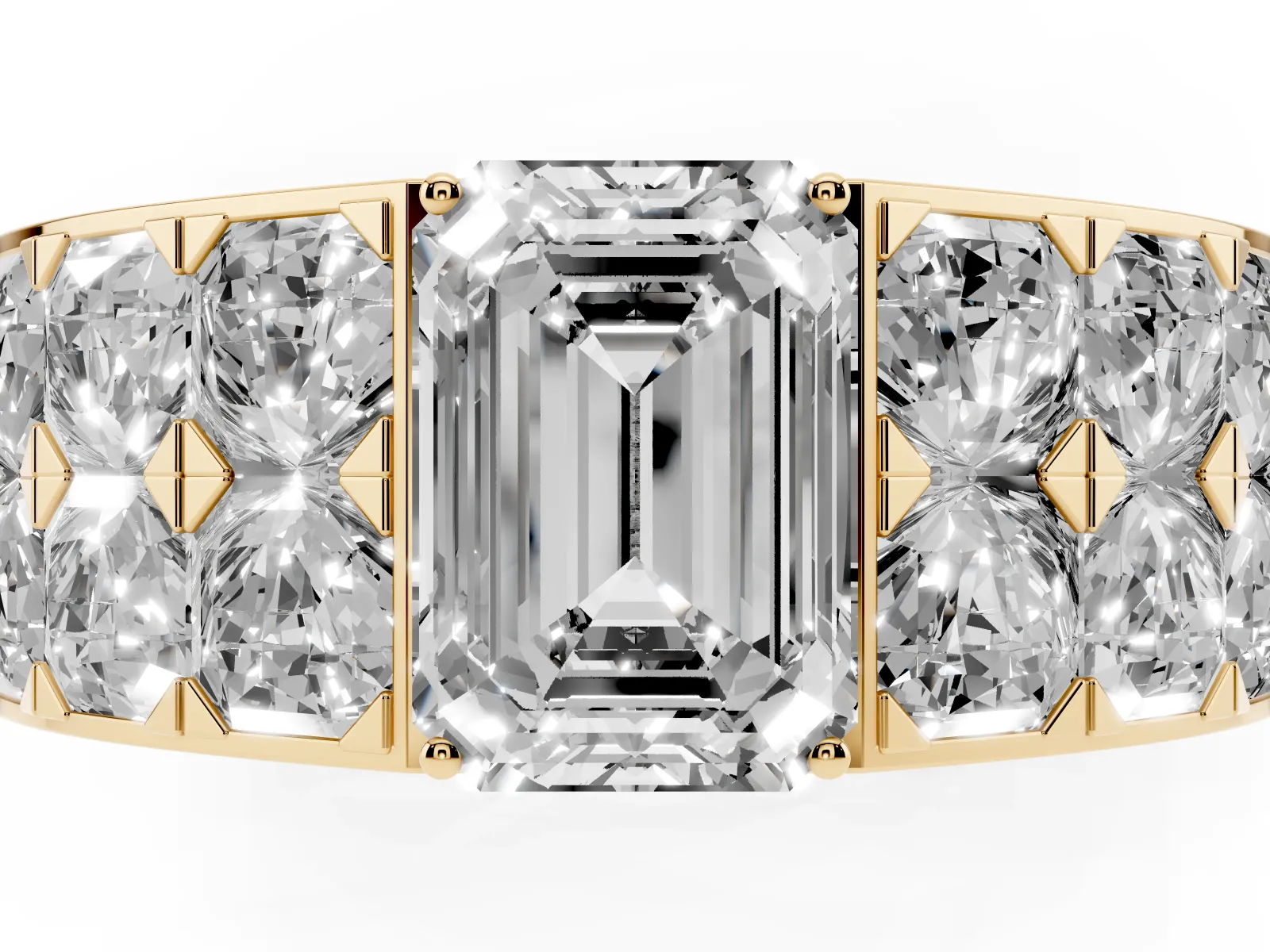 Emerald Cut Diamond Radiant Pavé Mens Ring Yellow gold