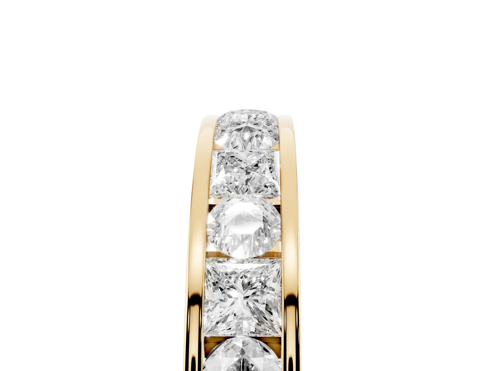 Princess Diamond Channel Set Promise Ring with Round Diamond Accents Yellow gold