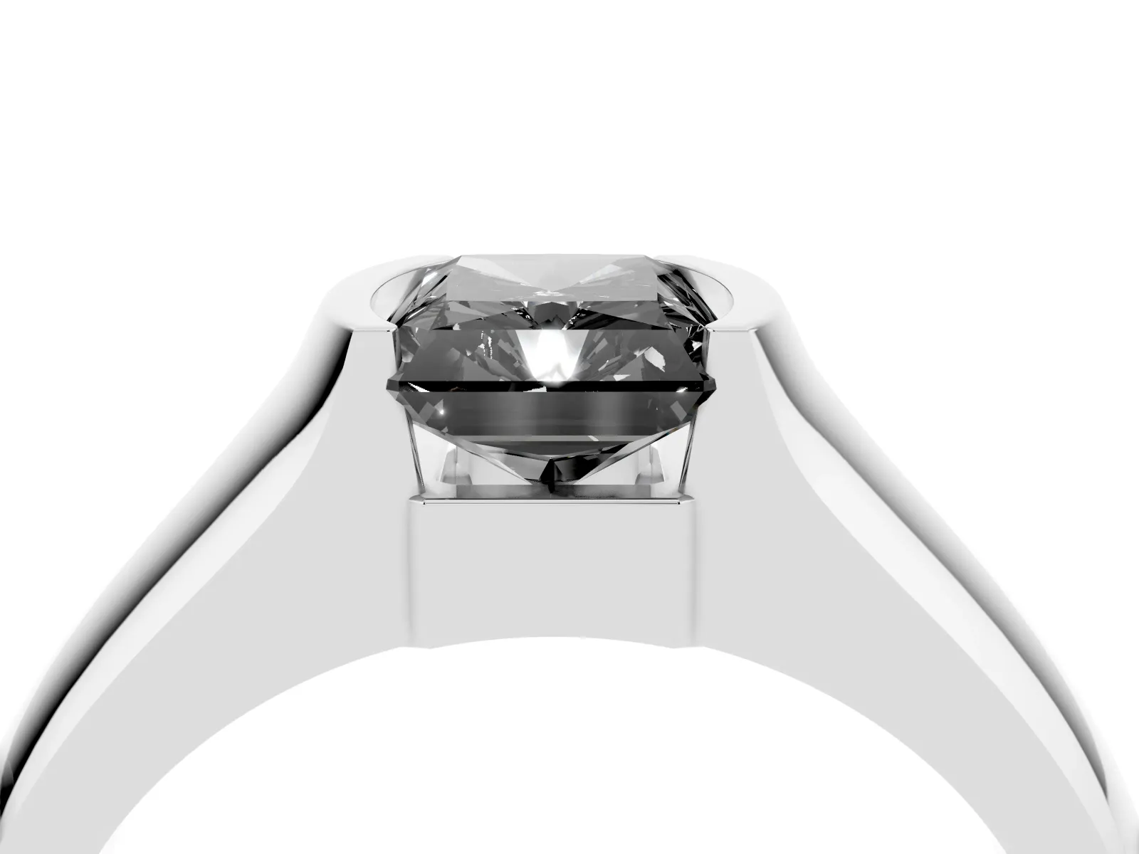Fancy Black Radiant Cut Solitaire Bezel Set Diamond Ring with Wide Band White gold