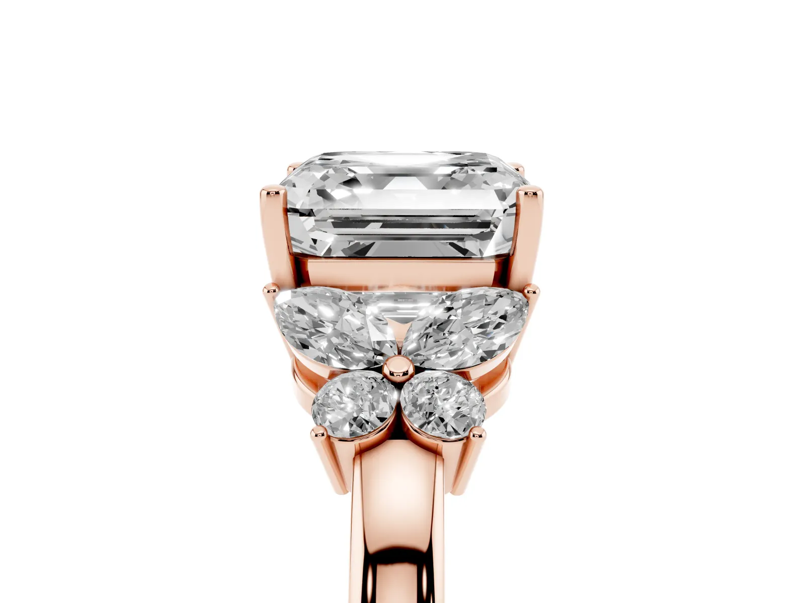 Asscher Cut Cut Solitaire Floral Diamond Ring with Four-Prong Setting Rose gold