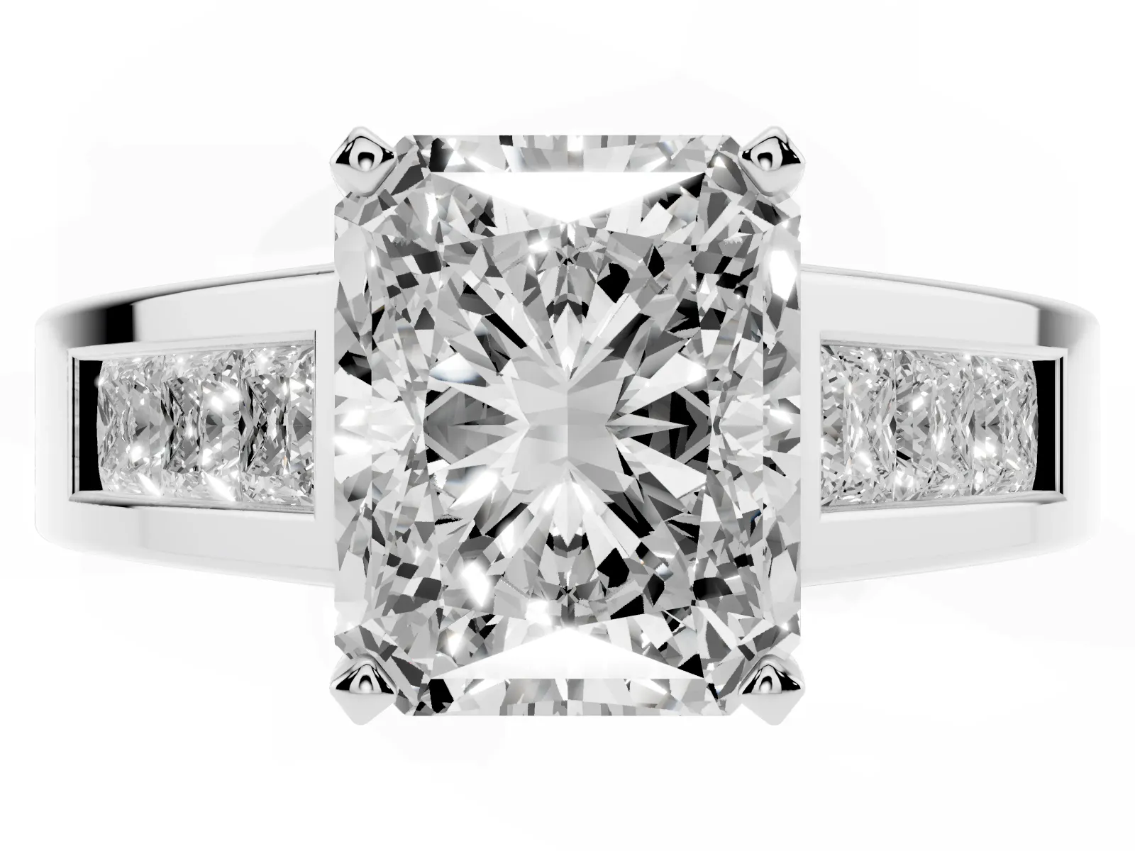 Radiant Cut Cut Channel Set Solitaire Ring with Four-Prong Setting Platinum