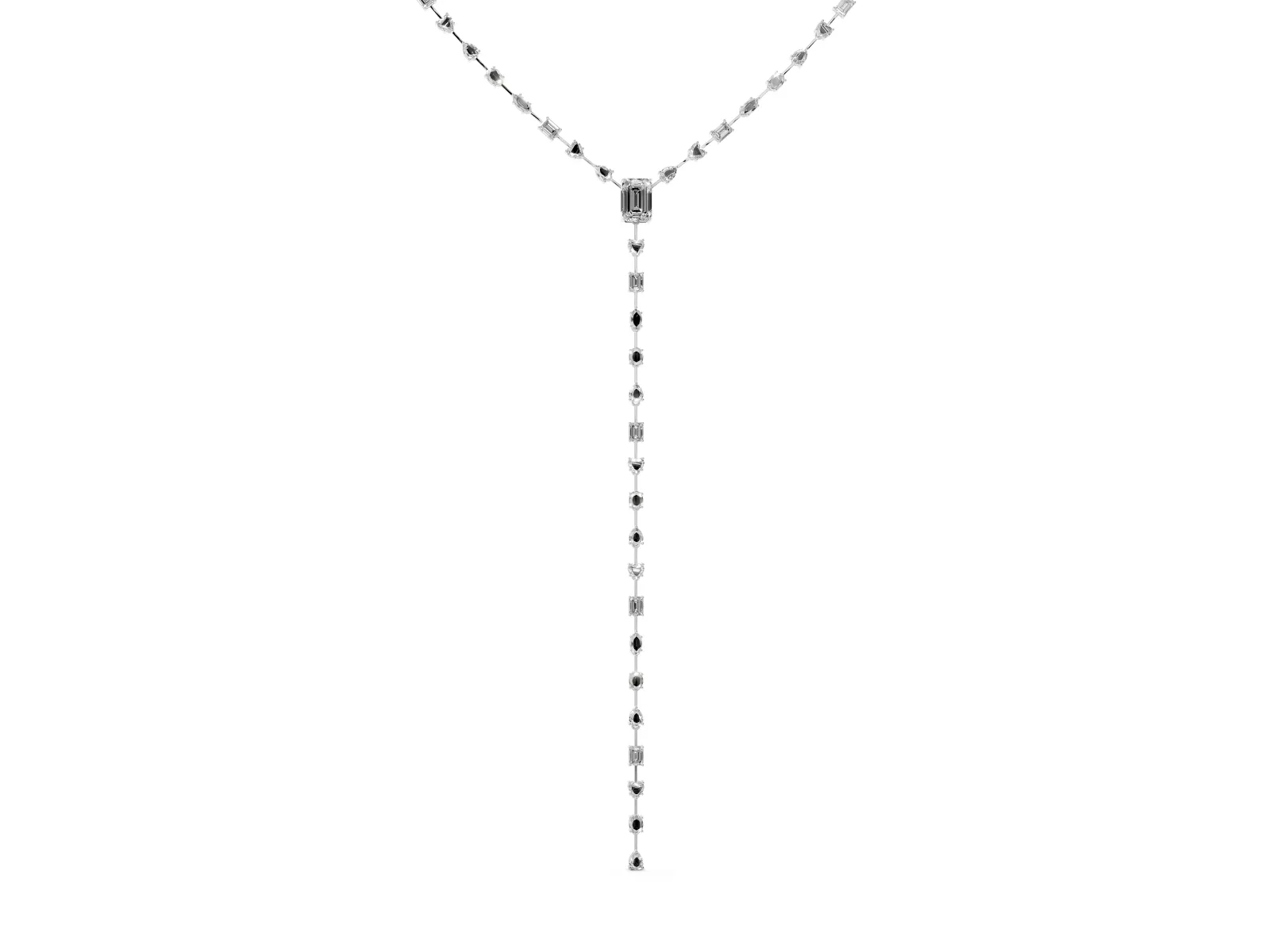 Mixed Shape Diamond Lariat Necklace with Station Accents White gold