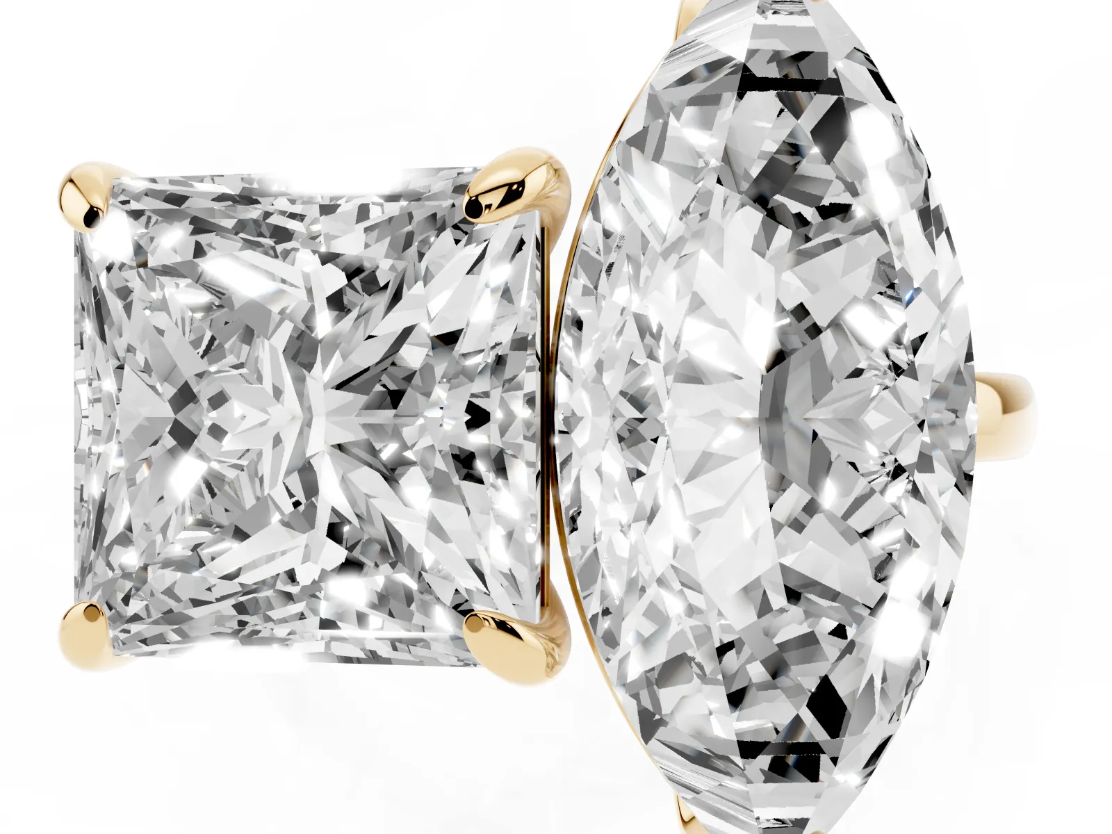 Marquise and Princess Toi Moi Ring with Prong Setting and Plain Band Yellow gold