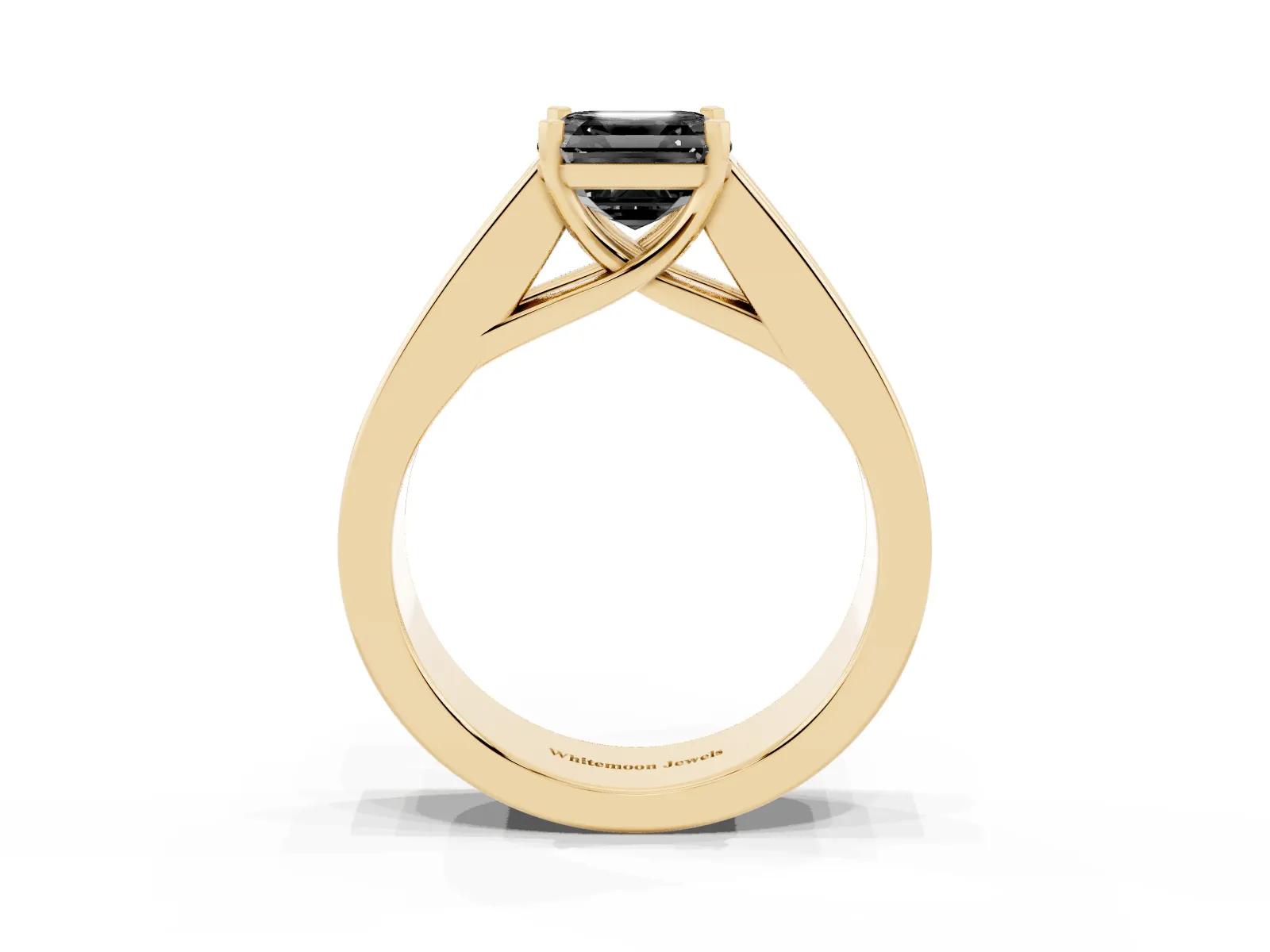 Fancy Black Asscher Cut Cut Channel Set Solitaire Ring with Four-Prong Setting Yellow gold