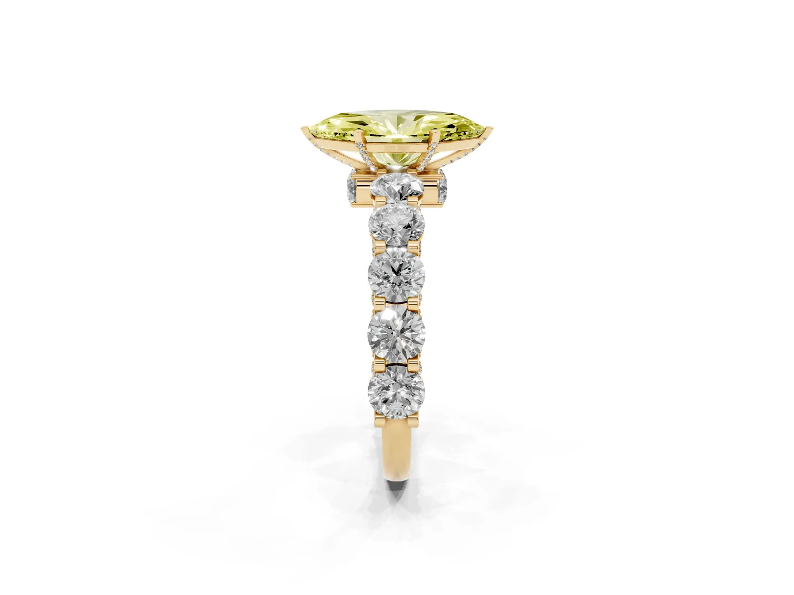 Fancy Yellow Marquise Cut Diamond Side Stone Engagement Ring with Four-Prong Setting Yellow gold