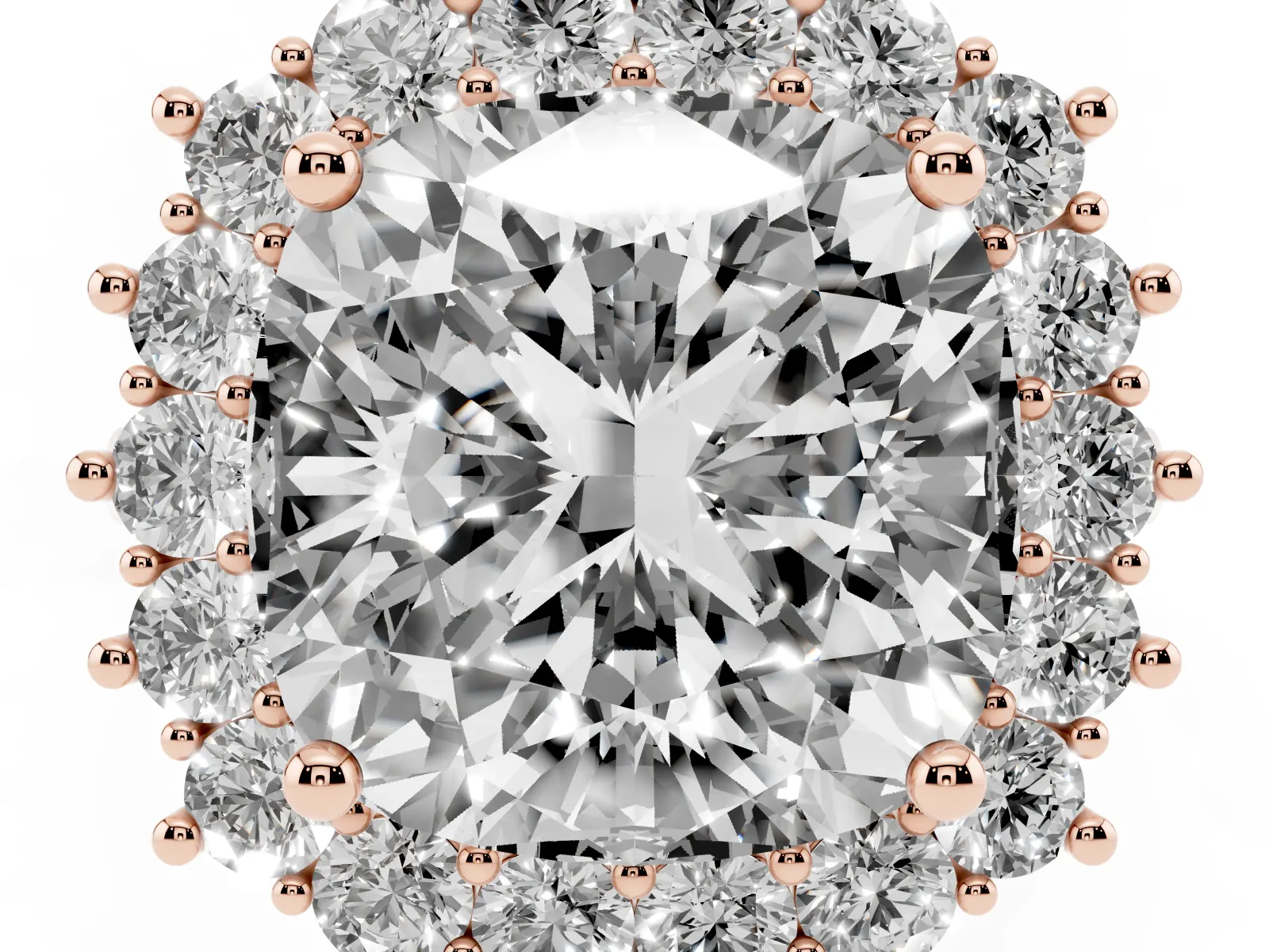 Cushion Diamond Halo Engagement Ring with Round Diamond Accents Rose gold