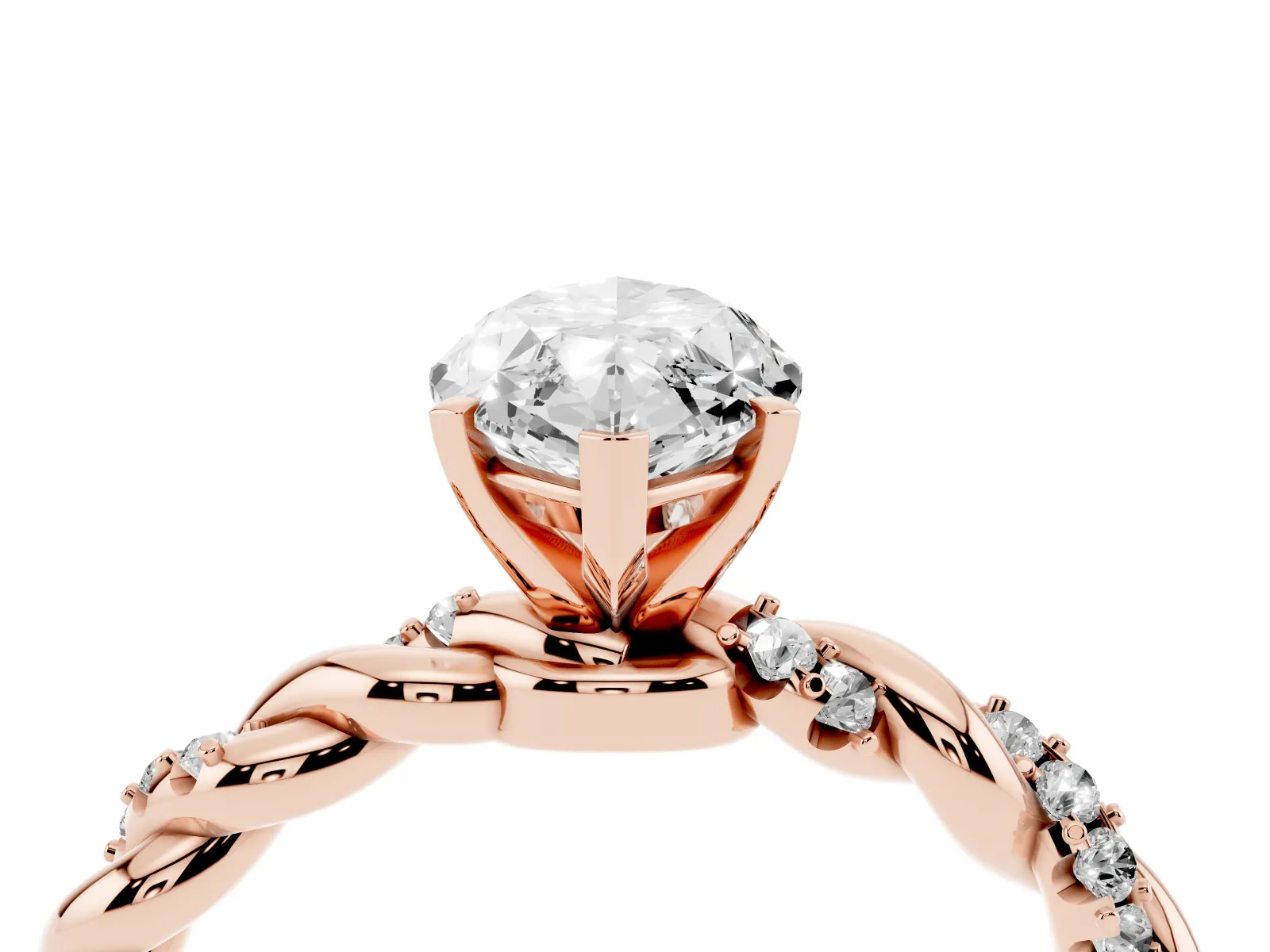 Marquise Cut Diamond Solitaire Ring with Twisted Band and Pavé Accents Rose gold