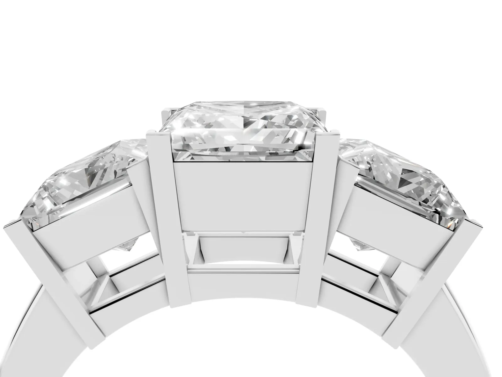 Three-Stone Princess Cut Cut Diamond Ring with Channel Set Band and Four-Prong Setting White gold