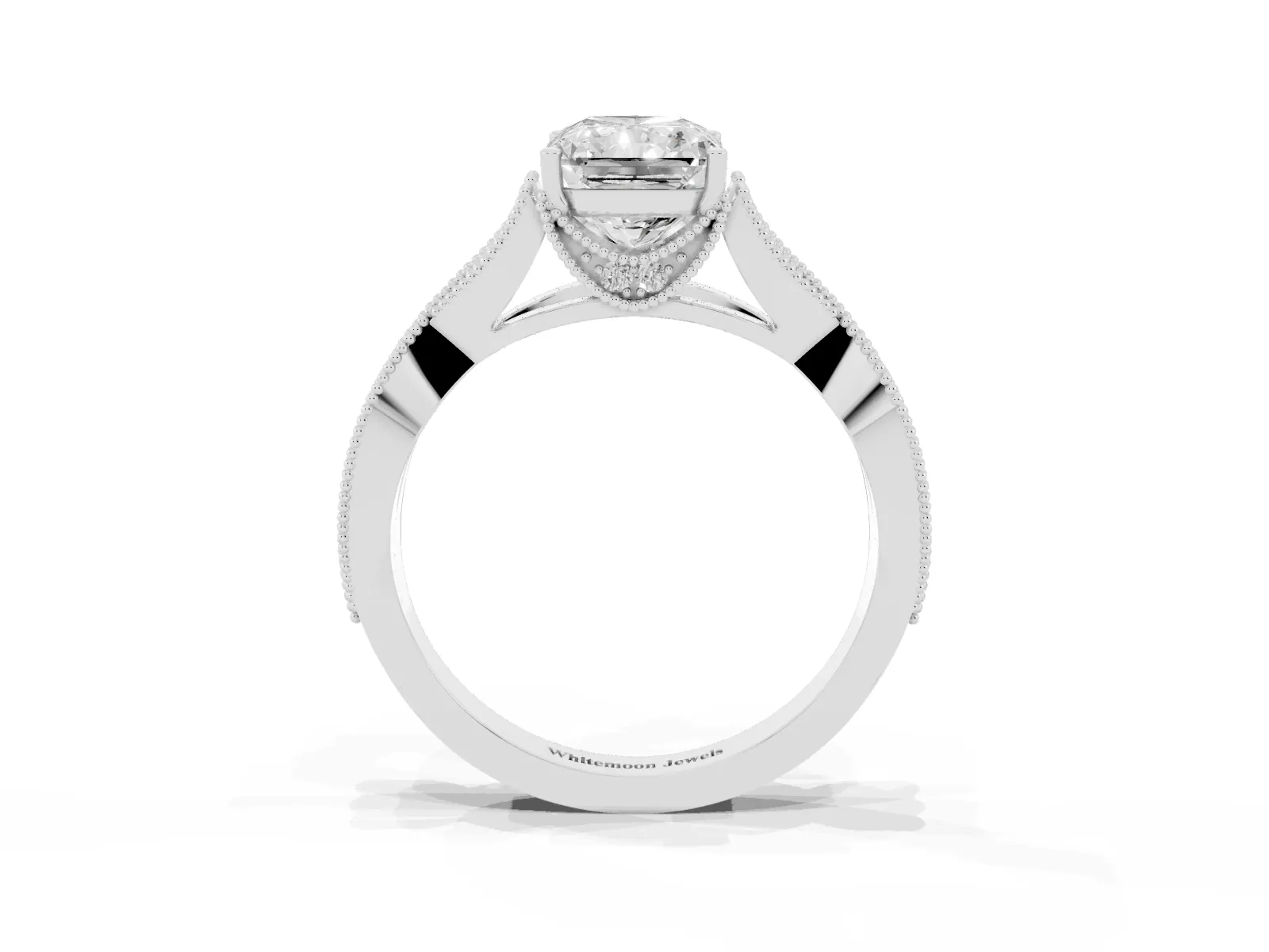 Radiant Cut Cut Diamond Twisted Band with Milgrain Pave Setting and Four-Prong Setting Platinum