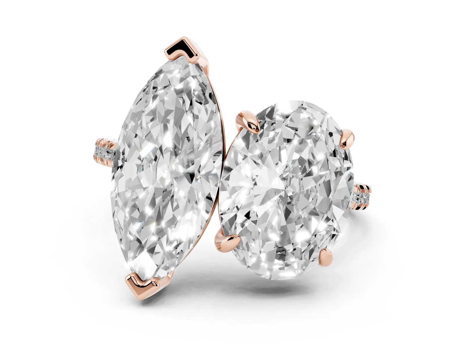 Oval and Marquise Toi Moi Ring with Prong Setting and Pave Band Rose gold