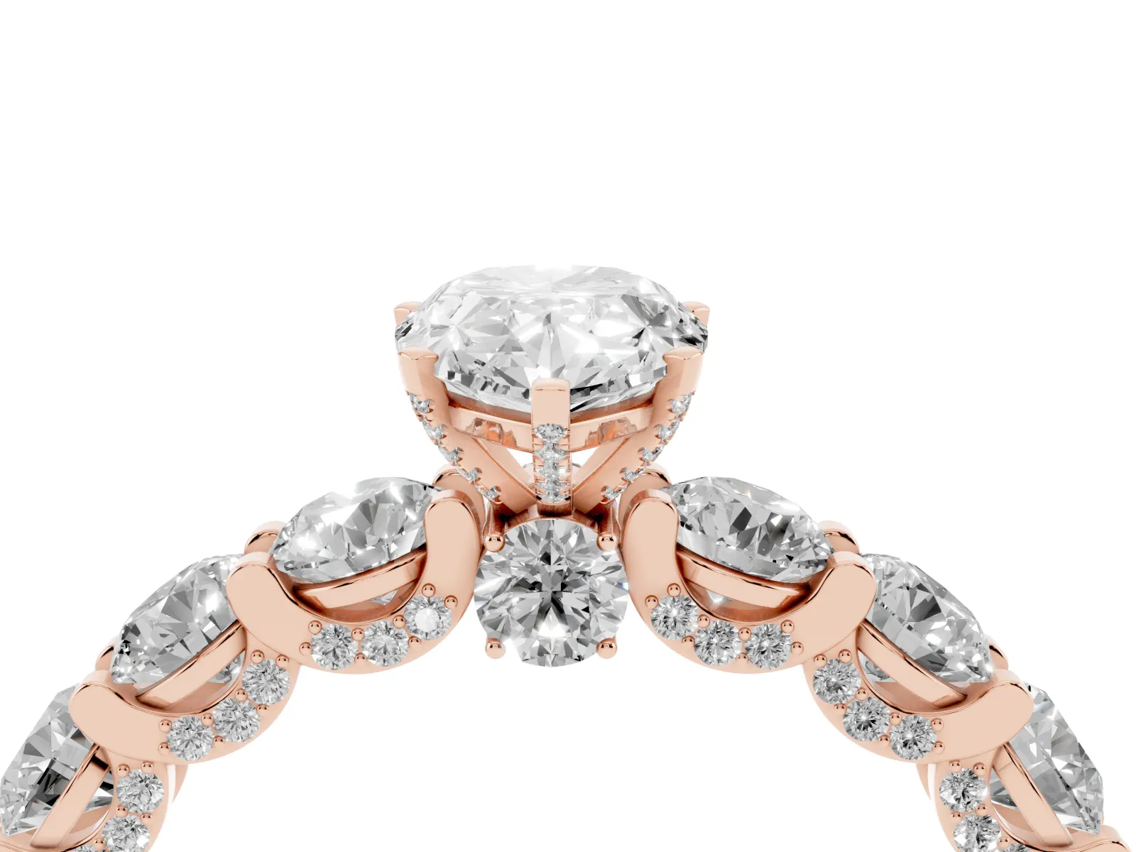 Pear Cut Diamond Side Stone Engagement Ring with Four-Prong Setting Rose gold