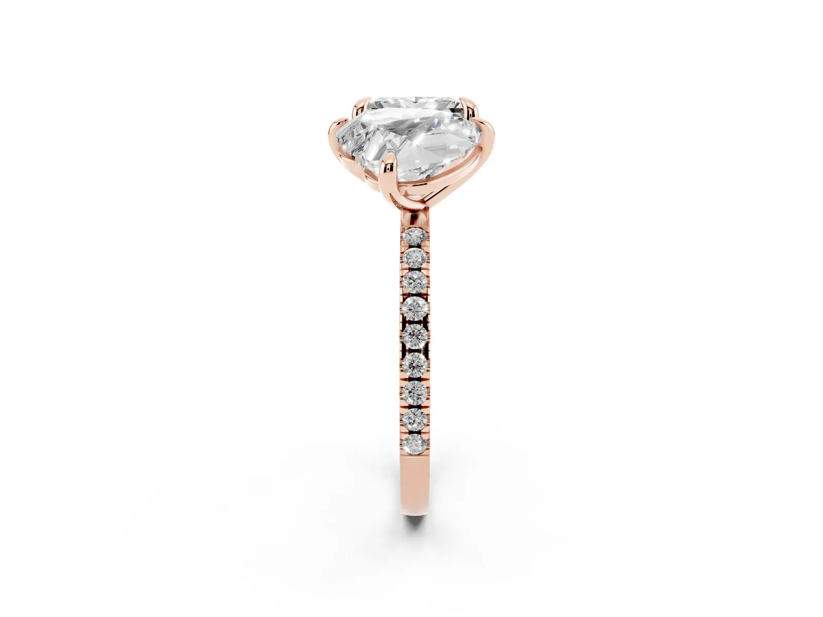 Heart and Princess Toi Moi Ring with Prong Setting and Pave Band Rose gold