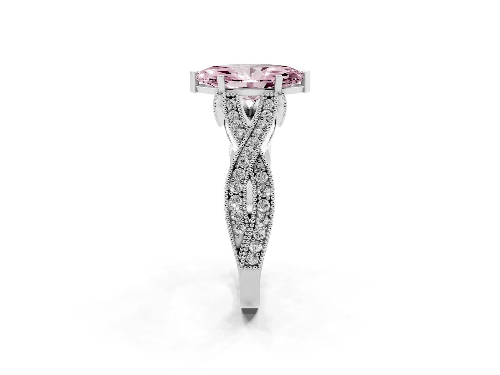 Fancy Pink Marquise Cut Cut Diamond Twisted Band with Milgrain Pave Setting and Four-Prong Setting Platinum
